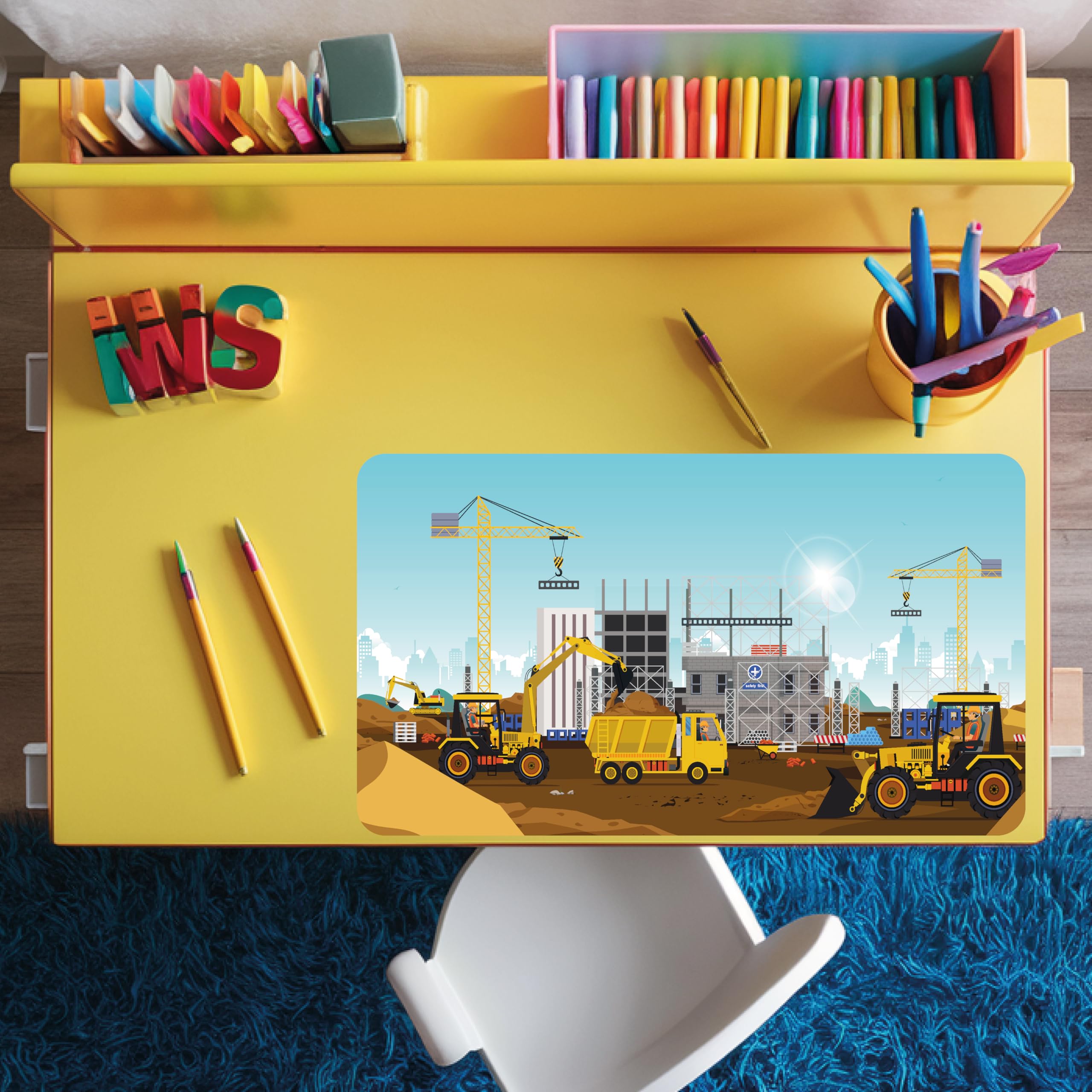 Lineo Desk Mat for Children, Construction Site Children's Desk Mat, Waterproof Table Mat, Desk Pad (80 x 40 cm) - Image 3
