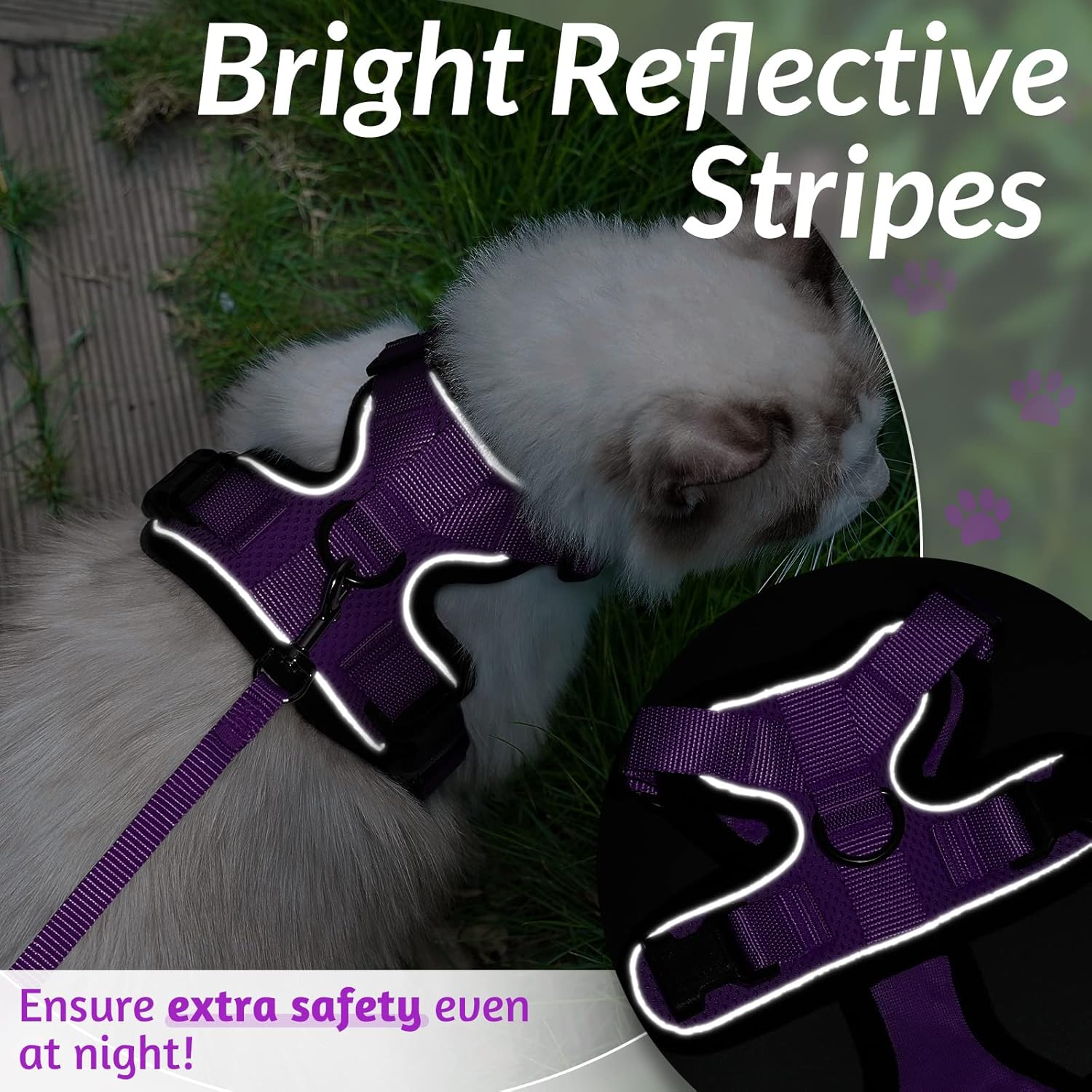 rabbitgoo Cat Harness and Leash for Walking, Escape Proof Soft Adjustable Vest Harnesses for Cats, Easy Control Breathable Reflective Strips Jacket, Purple, S S Purple