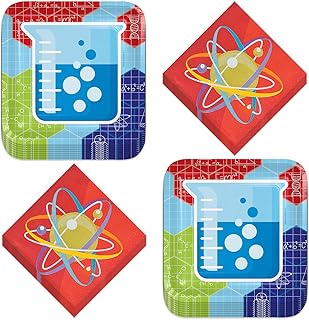 Science Party Square Lab Beaker Paper Dessert Plates and Atom Beverage Napkins (Serves 16)