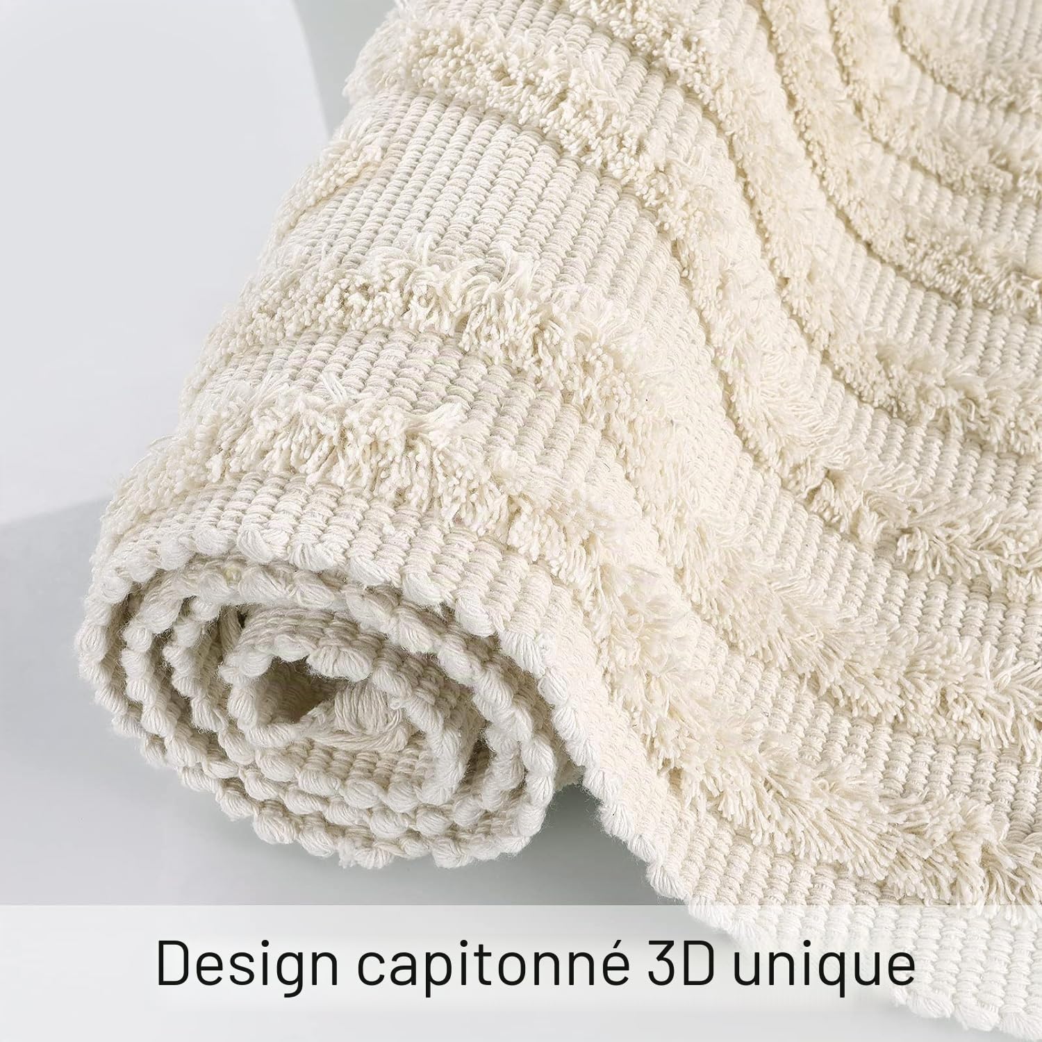 Tapis de Salle de Bain bohème, Tapis de Cuisine bohème, Tapis d'entrée en Coton de Ferme pour Chambre/buanderie, jeté tissé décoratif (Beige 60 x 180 cm