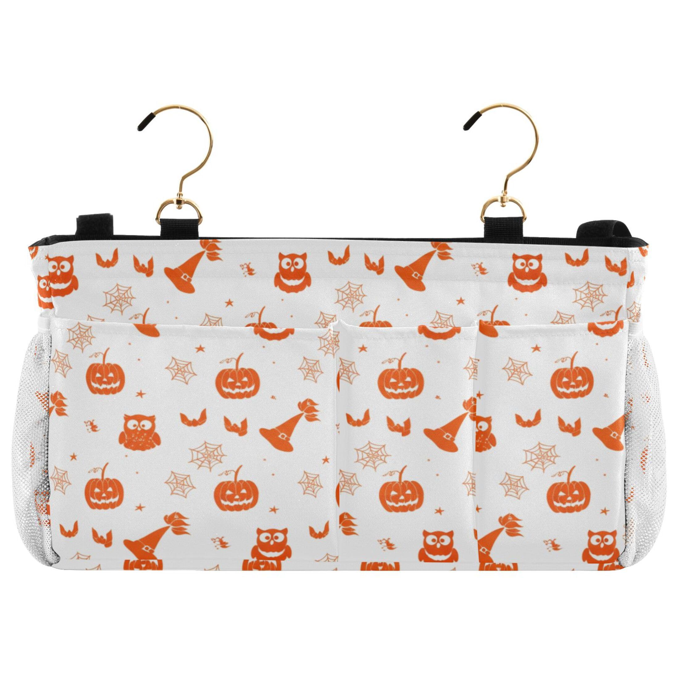 Burbuja Owl Pumpkins Hats Bedside Caddy Hanging Storage Organizer with 2 Straps and Hooks for Home College Dorm Bunk Bed Hospital Bed Crib