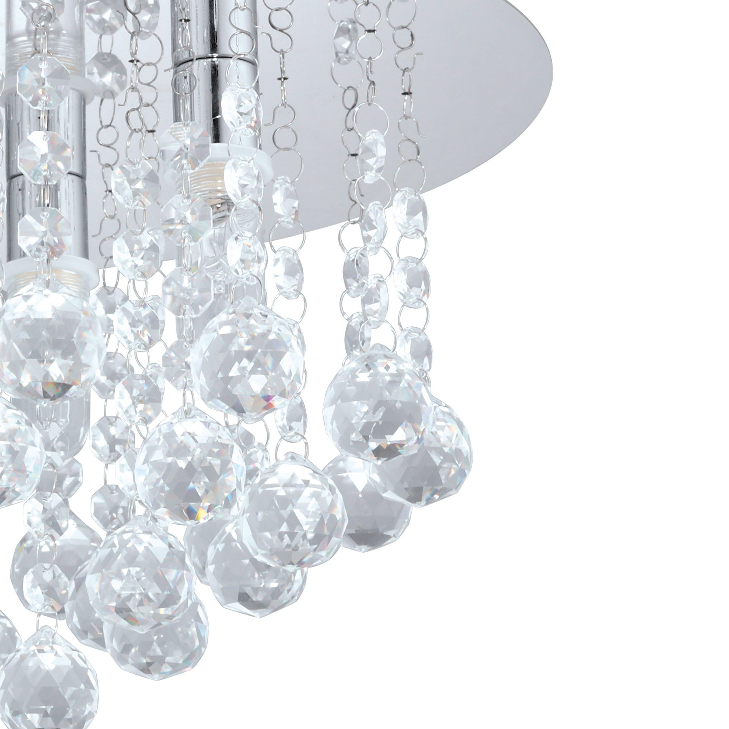 EGLO LED Deckenleuchte Almonte, 4 flammige Deckenlampe Bad, Badezimmer Lampe aus Metall in Chrom und klarem Kristal, LED Feuchtraumleuchte warmweiß, G9, IP44, Ø 35 cm