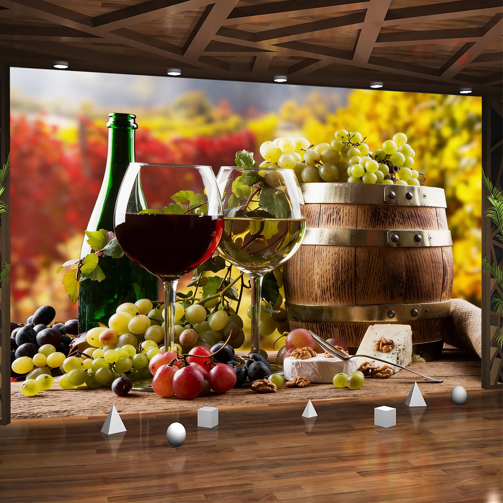 Carta da parati effetto 3D Vino 400 x 280 cm Murale Non Tessuto Stile Pastorale Fotomurale Stampa HD Moderna Poster Per Soggiorno E Camera Da Letto Design 1M4001