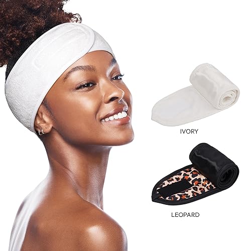 Miniatura 6 de Red by Kiss Diadema de spa para lavar la cara, banda ajustable para maquillaje facial, forro de satén sedoso, tela de rizo con cinta mágica, máscara