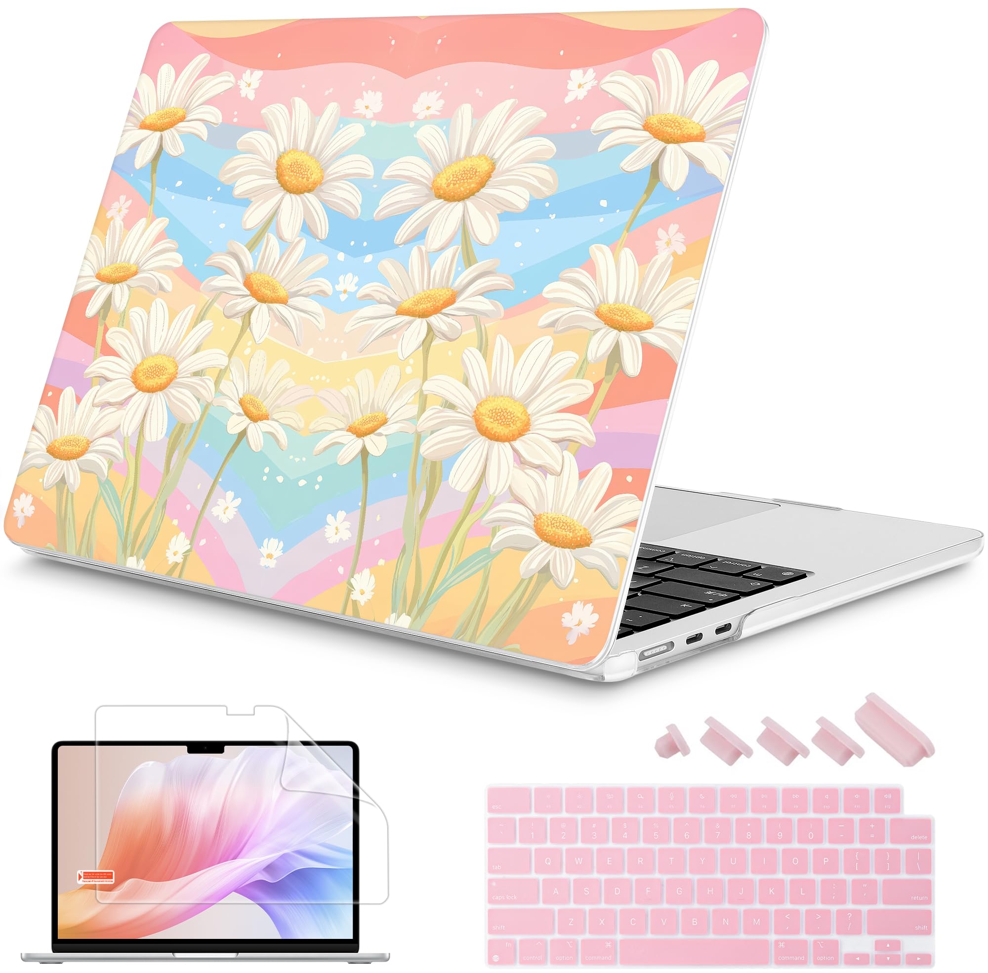 Mektron Case for 2025 MacBook Air 13-inch M4 Laptop A3240 with 13.6-inch Liquid Retina Display,Compatible with 2024 2022 M3/M2 MacBook Air 13" Hard Shell Cover,Fit Model A3113 A2681,Colorful Daisy