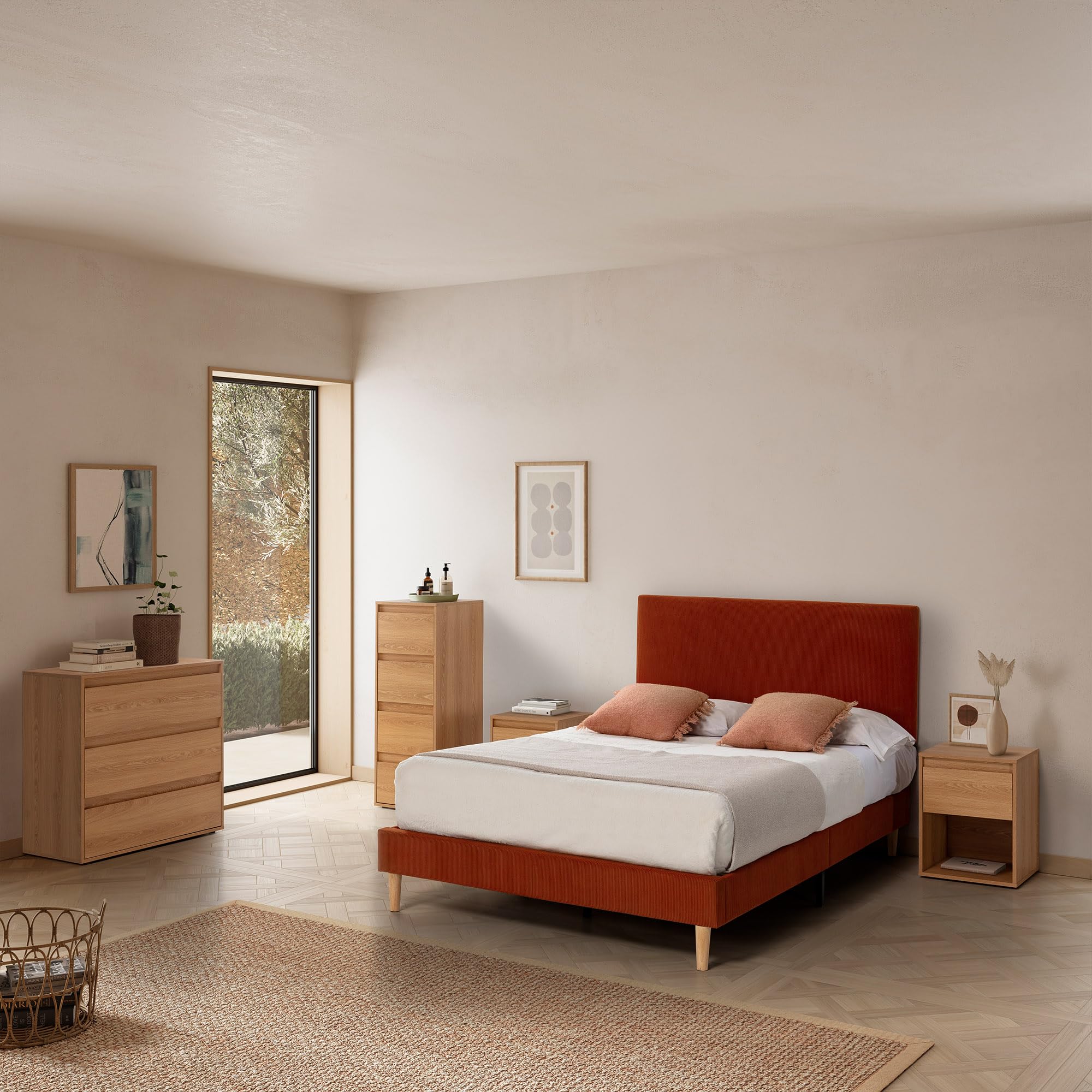 HOMN LIVING Cómoda Alta Tori 4 cajones Color Roble, 40 cm (Ancho) 40 cm (Profundo) 105 cm (Altura)