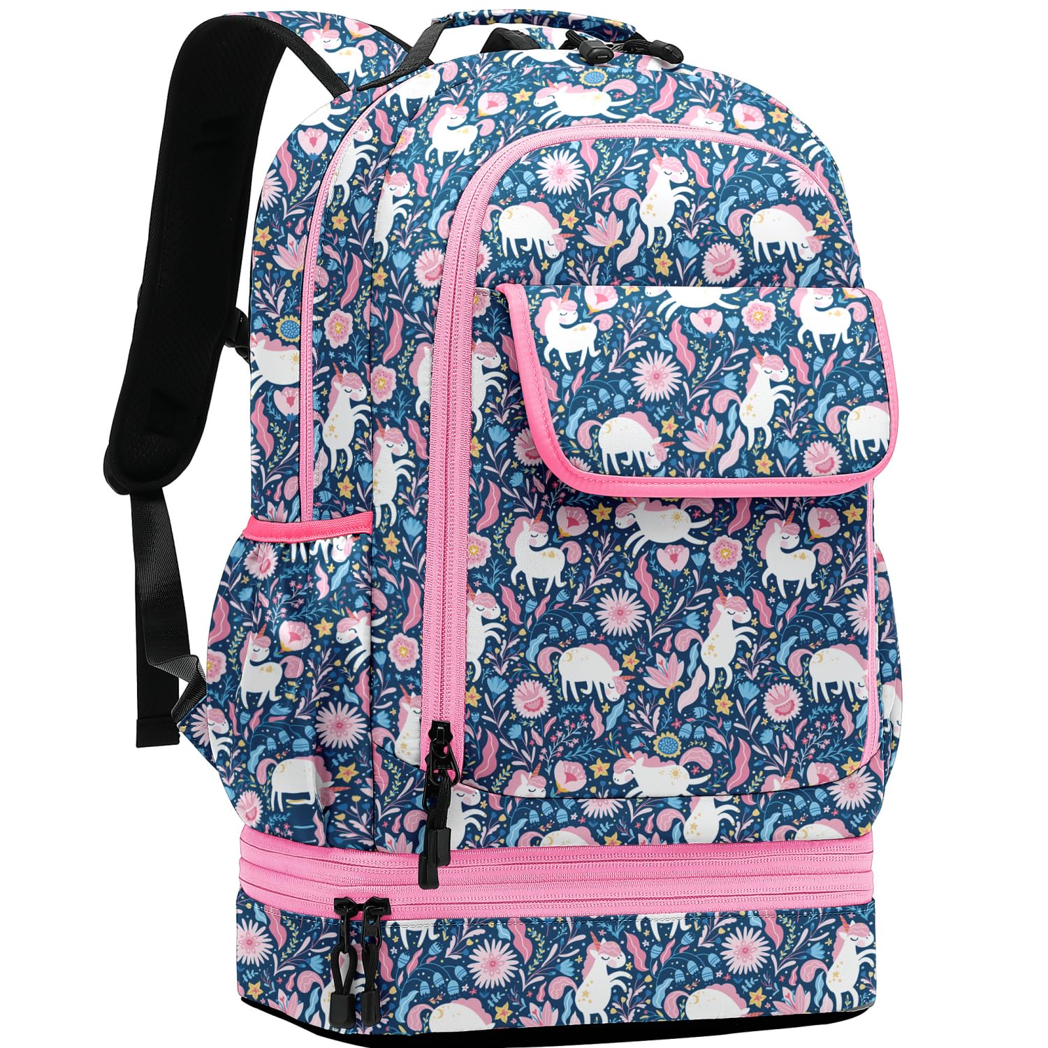 Leaper Cute Unicorn Laptop Backpack Water-resistant Double Deck Insulated Lunch Bag Satchel Dark Blue