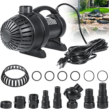 91018 3000 GPH Submersible Water Pump for Pond Waterfall Fountain Hydroponics Aquarium Skimmers Filter System Fish Tank Koi Pool Up To 3000 Gallons with 20FT Cord, 165W, 15FT Lift Height Black