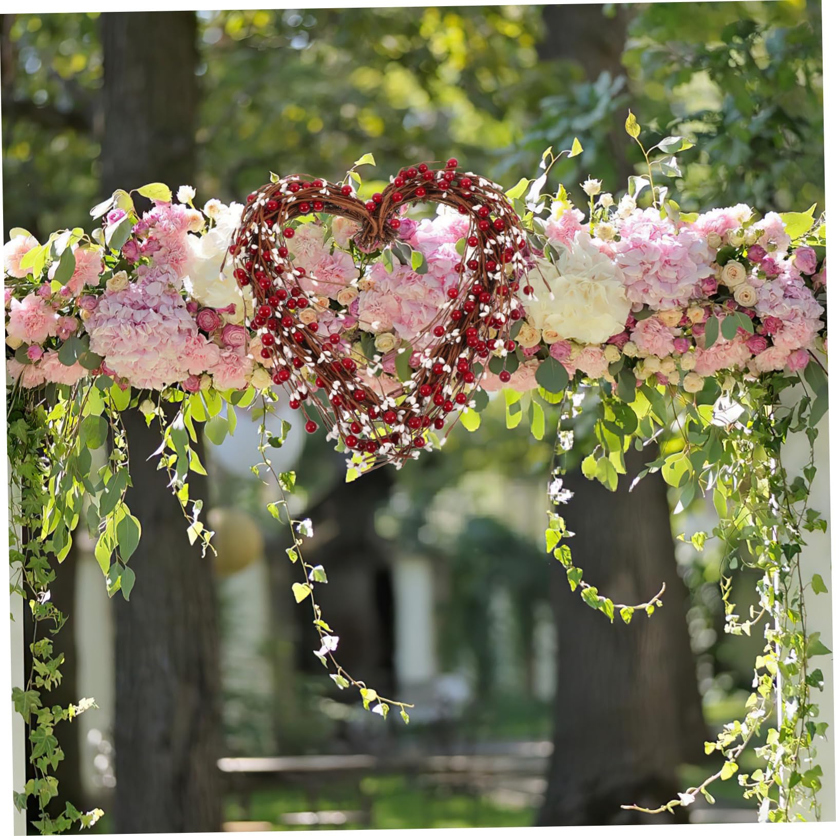 Guirnalda Corazón Bayas Rojas Artificial Colgante Decoración Rústica para San Valentín Puerta Ventana Cálido