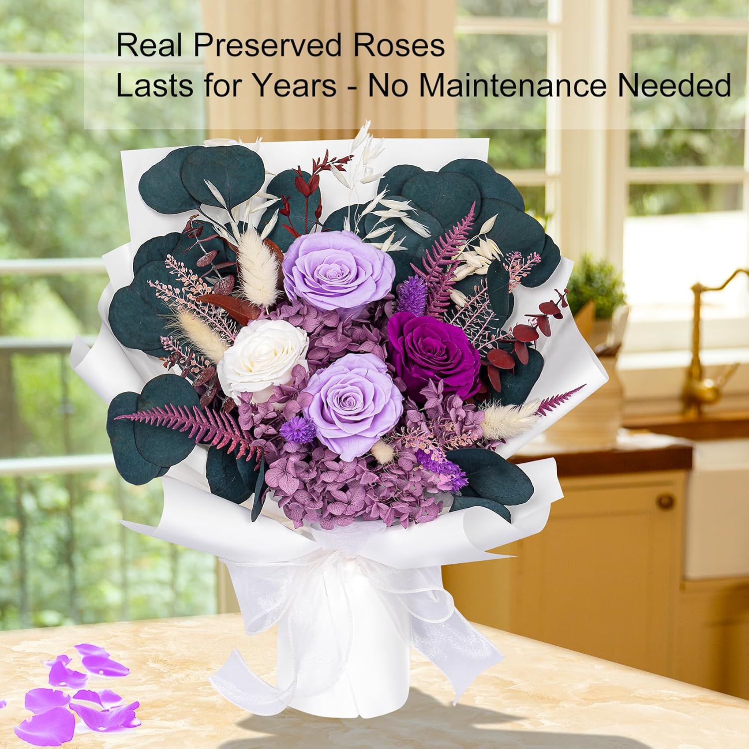 Preserved Flowers Gifts for Women, Flower for Delivery, Purple Roses Gifts fo Her, Preserved Roses Bouquets, Birthday Gifts for Grandma, Mothers Day Flowers for Wife - Image 4