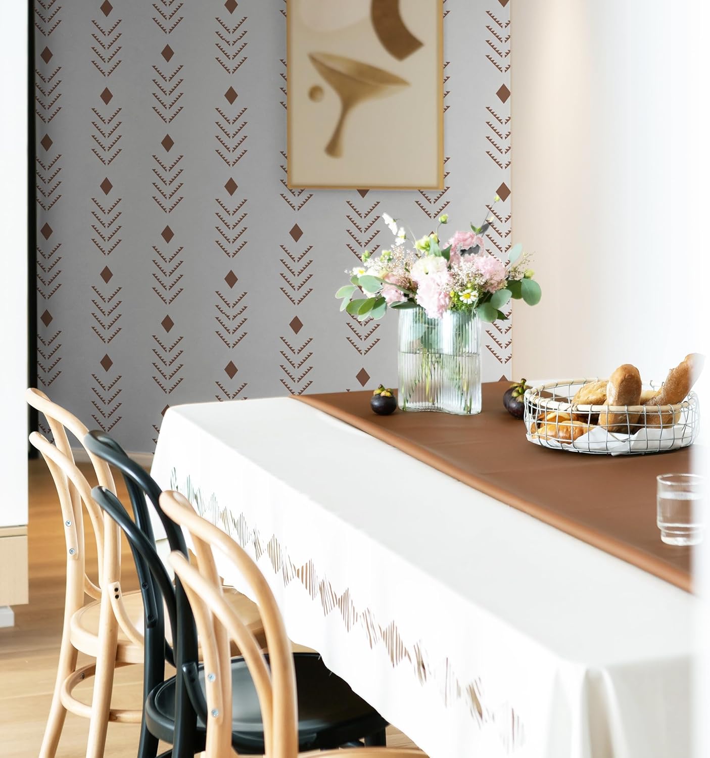 Ismoon Boho Peel and Stick Wallpaper Geometric Wallpaper Peel and Stick Beige/Red Contact Paper Modern Stripes Vinyl Removable Self-Adhesive Sticky Wall Paper for Cabinet 16.1x393in