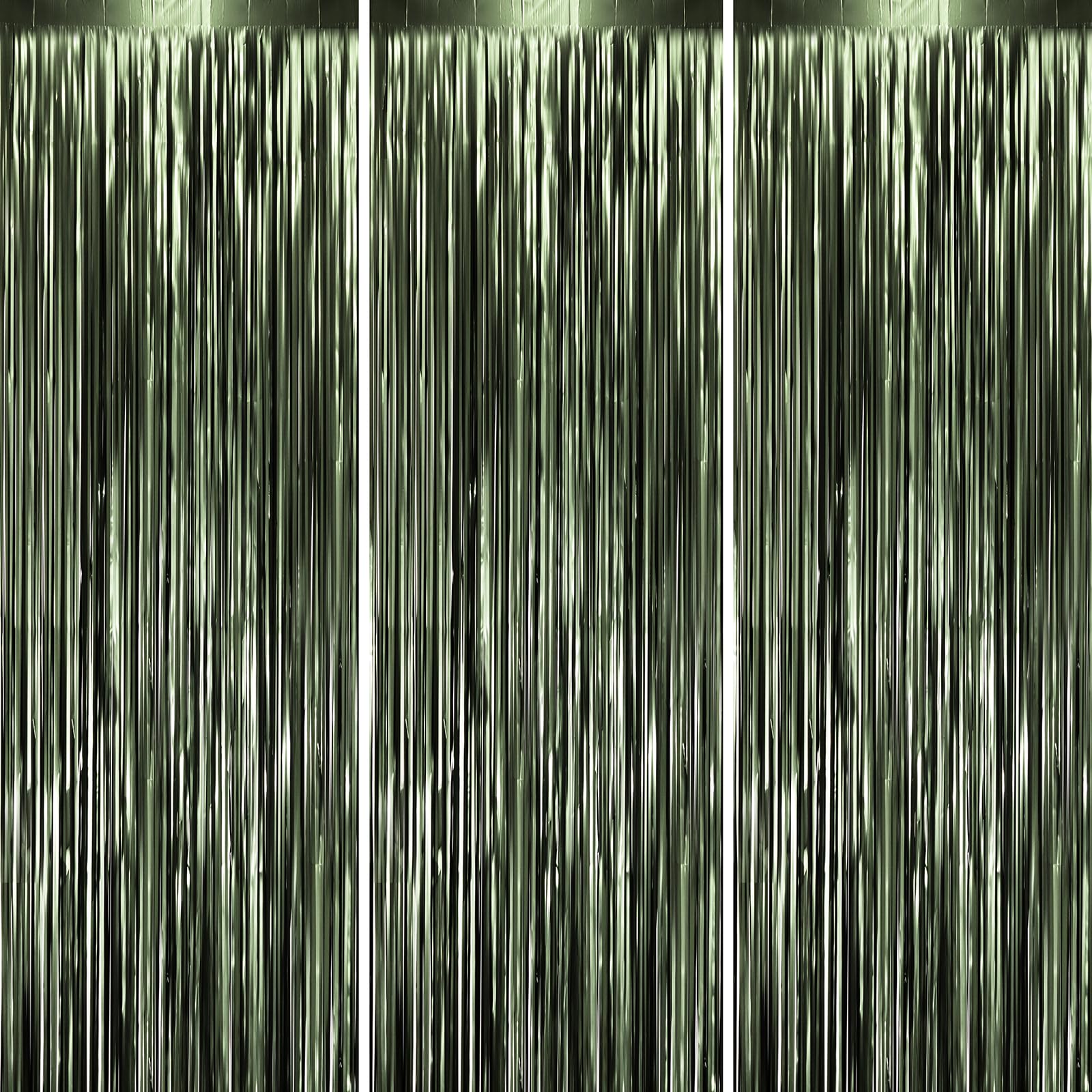 Voircoloria 3 Pack 3.3 x 8.2 ft Matte Green Foil Fringe Backdrop Curtains, Tinsel Streamers Party Decorations, Fringe Backdrop, Door Shimmer for Graduation, Birthday Party