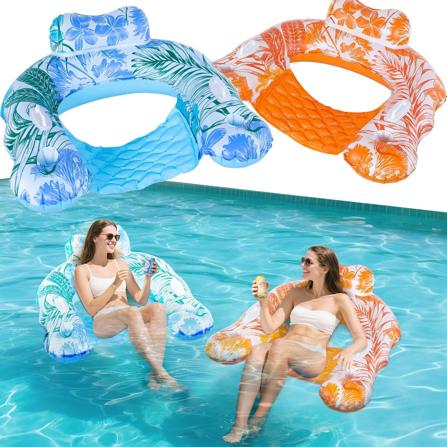 Pool Float Chair with Handle - 2pcs Extra Large Inflatable Pool Chair Floats Adult Size, Lake Water Swimming Pools Floating Seat Lounger Floaties Raft Toy