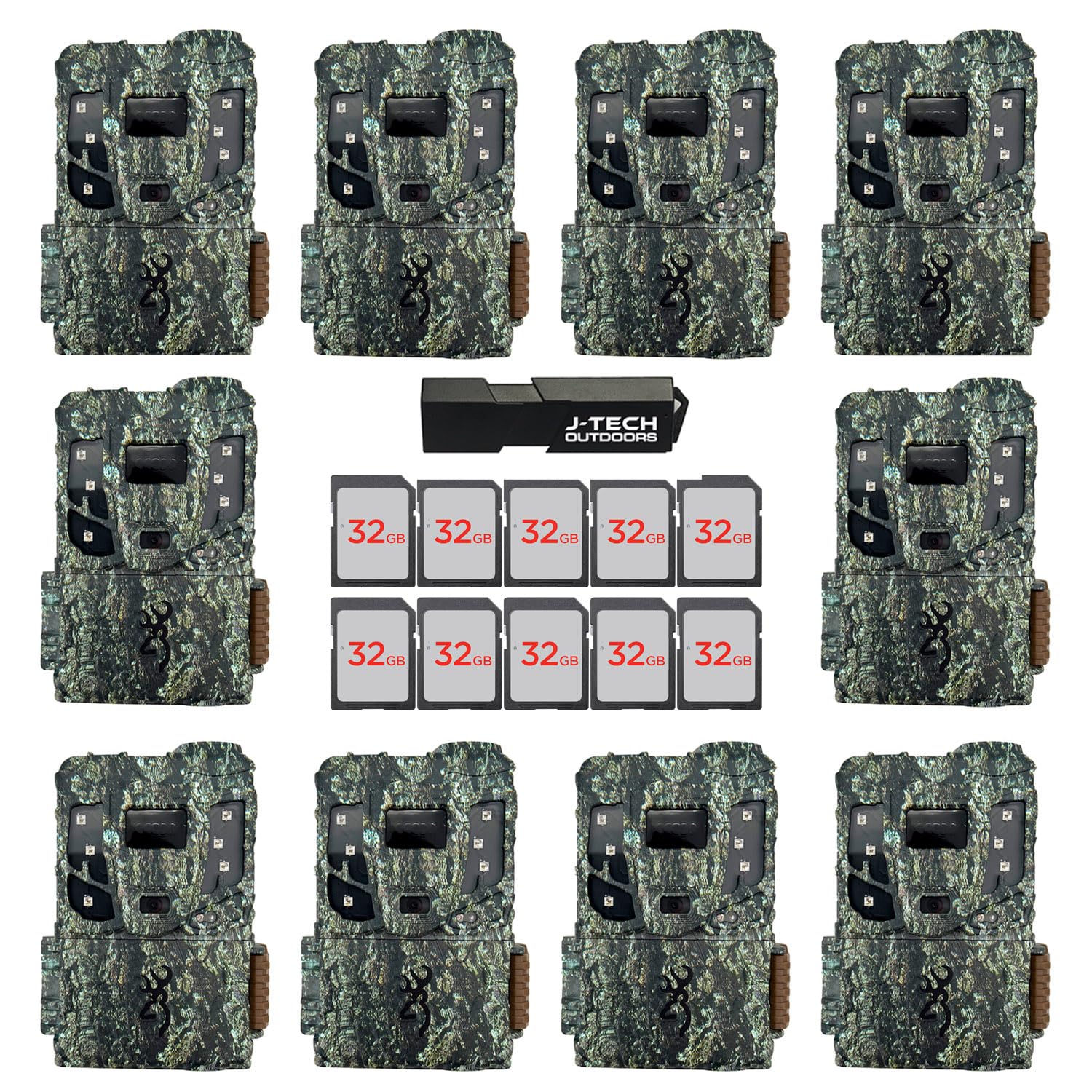 Browning Defender Pro Scout MAX Extreme HD Cellular Trail Game Camera (AT&T+VERIZON) Bundle Includes 32GB Memory Cards and J-TECH Card Reader (20MP) 10 Pack | BTCPSMXHD