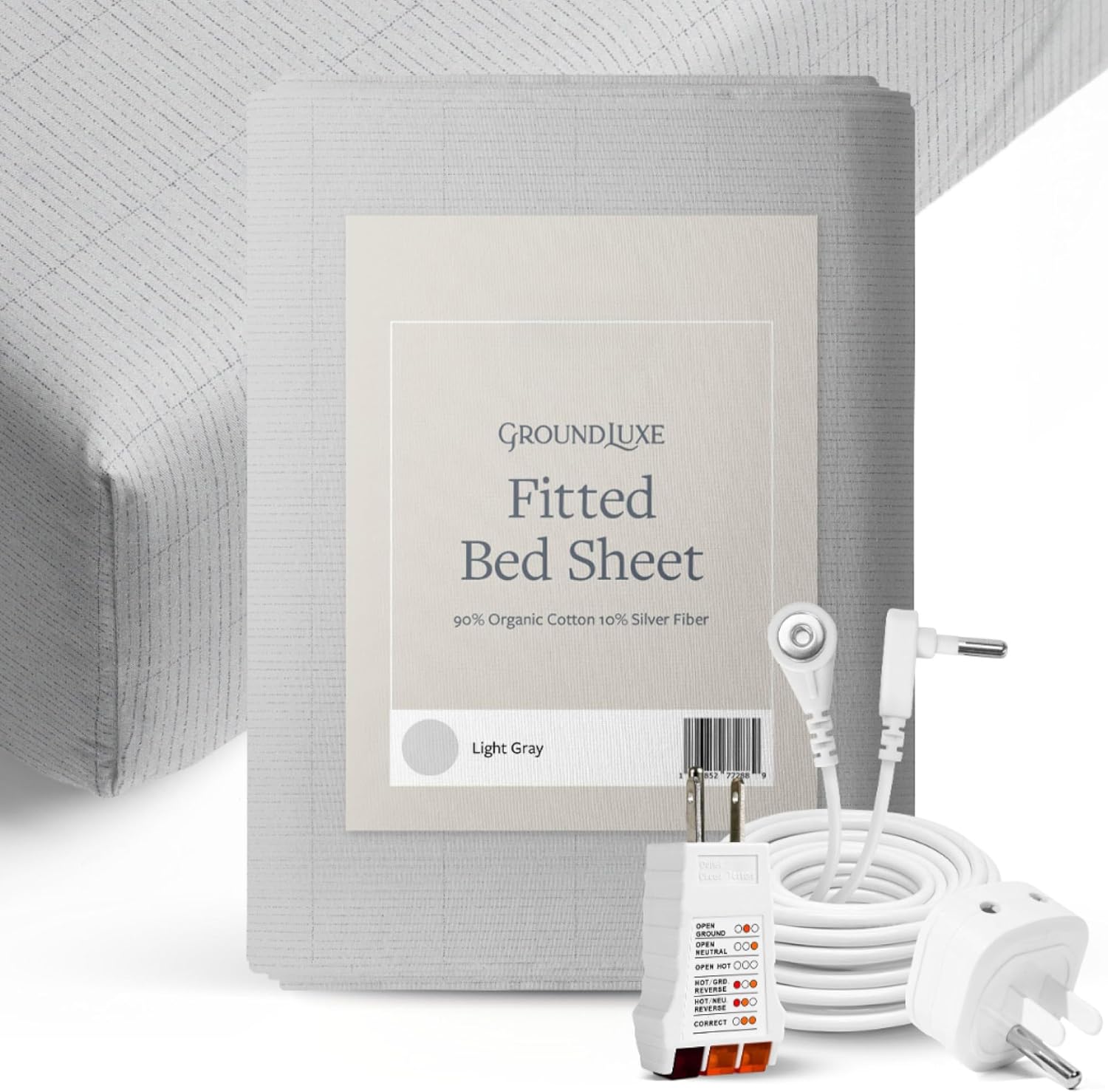 GroundLuxe Organic Fitted Grounding Sheet in Light Gray for a California King Size Bed