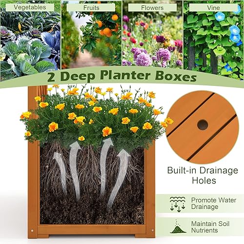 Miniatura 5 de Giantex Cenador de jardín con maceta, arco de madera con enrejado, arco al aire libre para plantas trepadoras, verduras, hierbas, decoraciones, arco