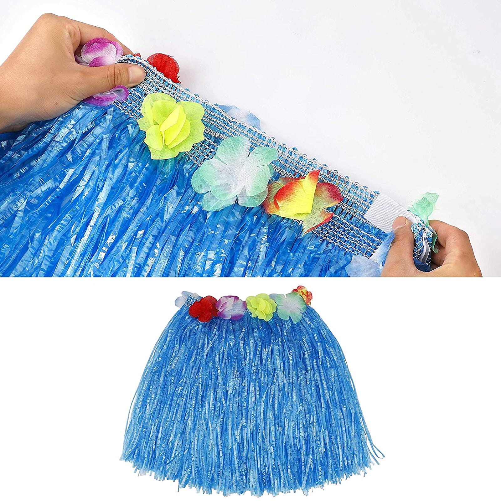 4 Piezas Conjunto Hawaii Hula, Hawaiian Grass Hula Faldas, Guirnalda Hawaiana Falda de Hierba, Adecuado para Fiestas, Fiestas de Baile, Mejorar el Ambiente de Fiesta(Cuatro Colores)