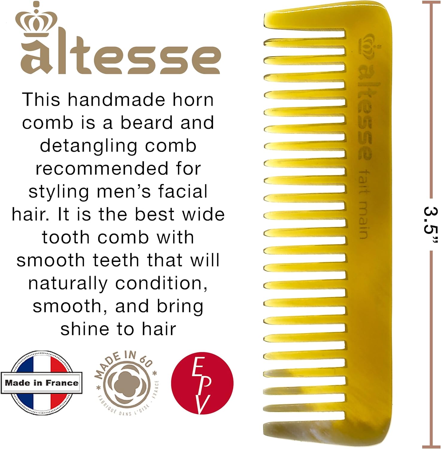 Altesse 11332 スモール ワイド トゥースコーム ホーン コーム 口ひげコーム 男性用 (3.5インチ) ポケットコーム