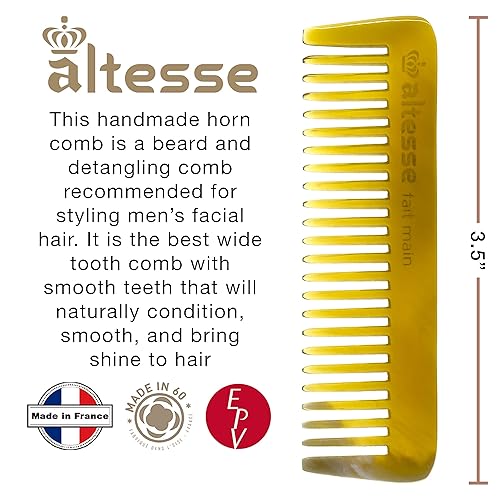 Miniatura 2 de Altesse 11332 Peine de dientes anchos pequeños y anchos, peine para bigote para hombres (3.5 pulgadas) con peine de bolsillo, funda de cuero