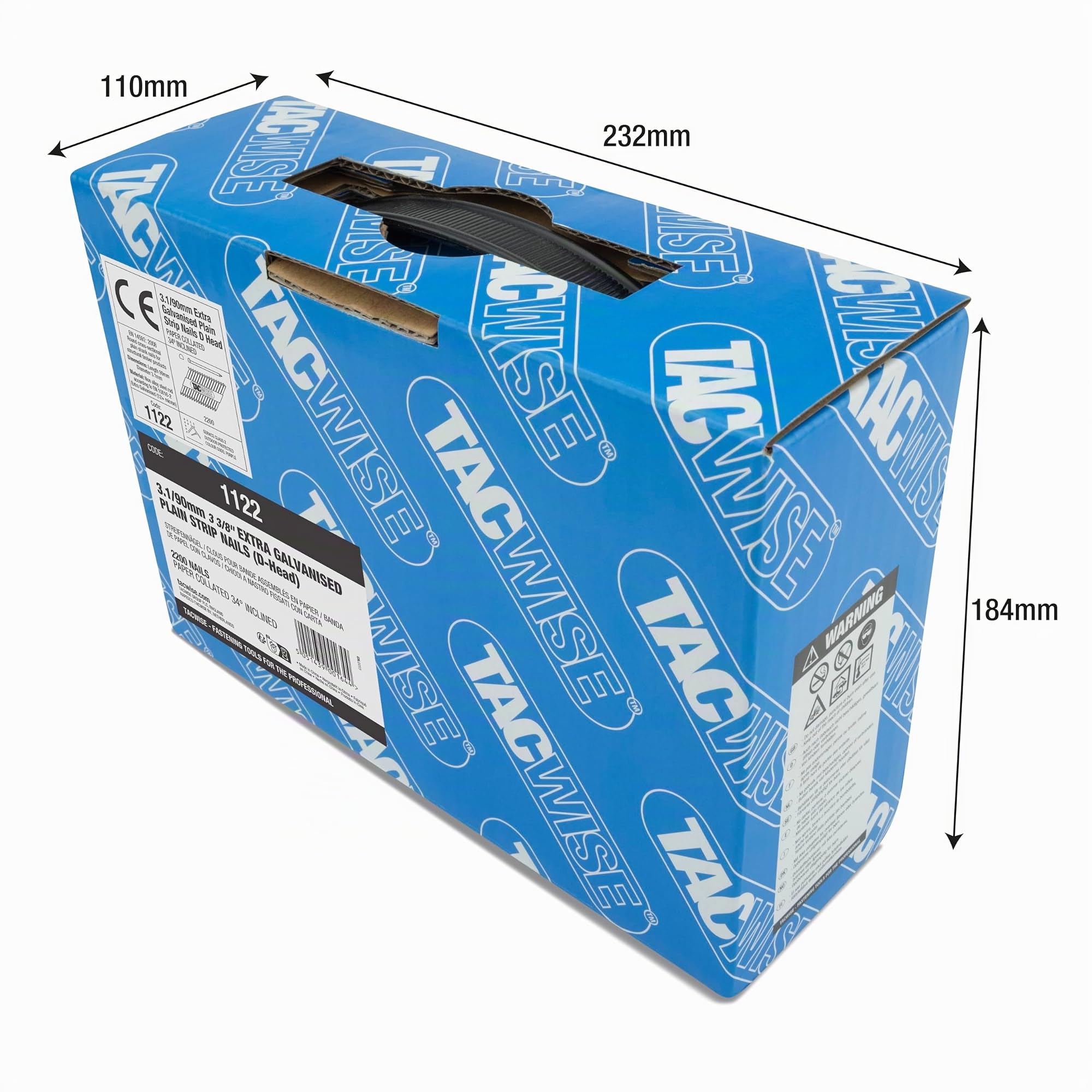 Tacwise 1122 Clous de Charpente Extra Galvanisés 3,1/90 mm, Tête en «D», Tige Lisse, Inclinés à 34°, Assemblé en Papier, Lot de 2200