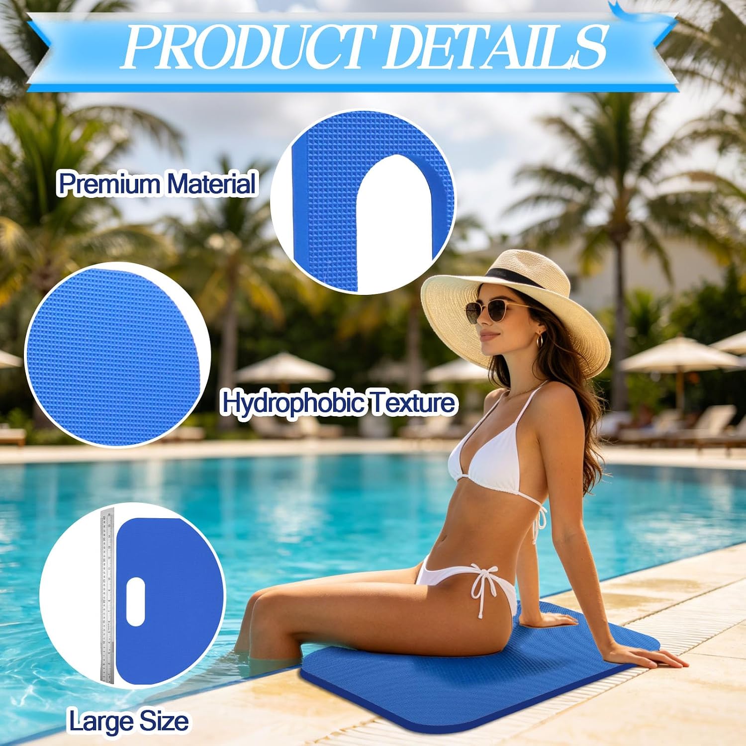 3 Pcs Poolside Seat Cushion, Waterproof EVA Foam Pool Pad for Edge of Pool, Portable Non-Slip Heat Resistant Butt Pad, Summer Pool Accessory for Adults & Family image 3