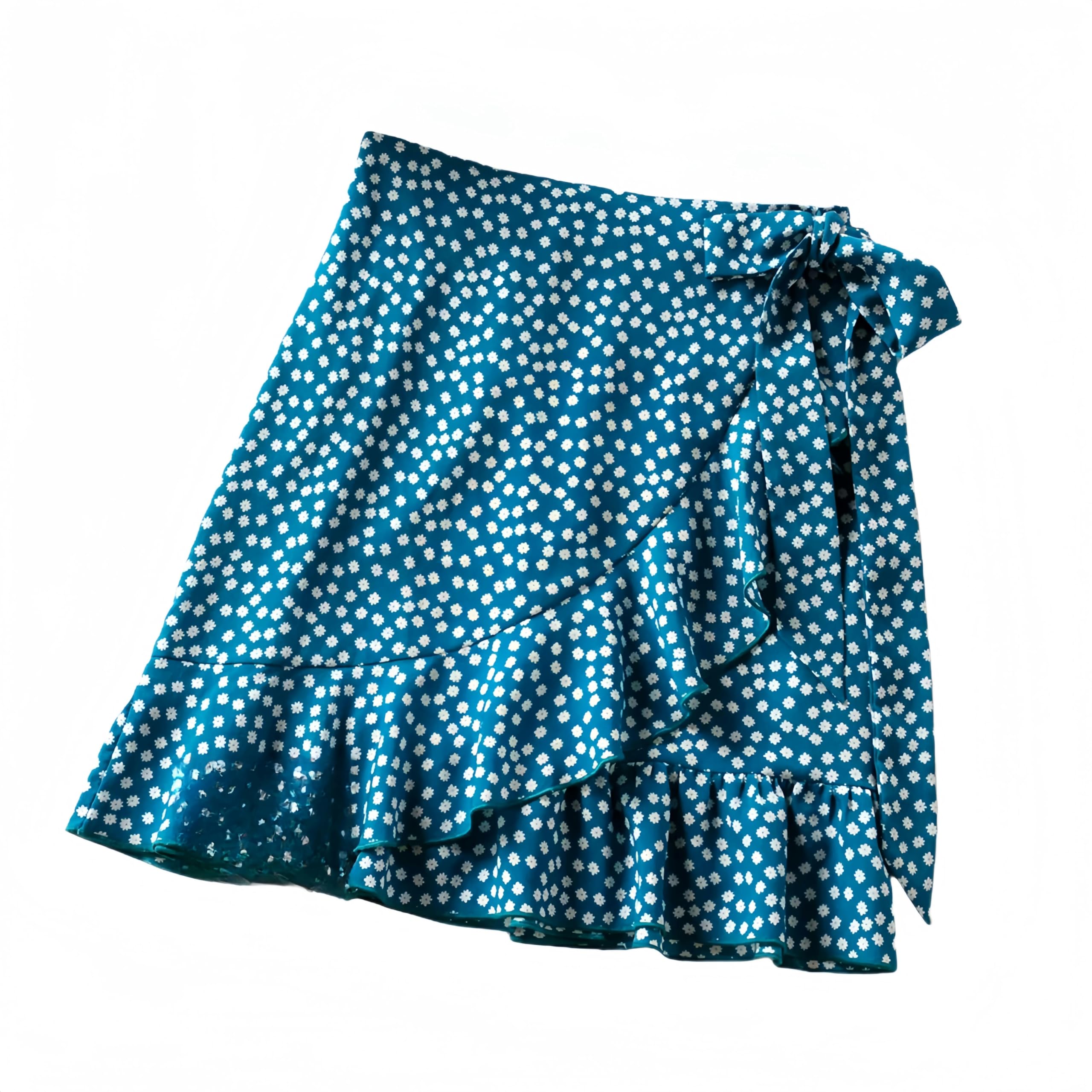Falda corta para mujer, diseño de lunares, con lazo floral, corta, holgada, con volantes, media falda