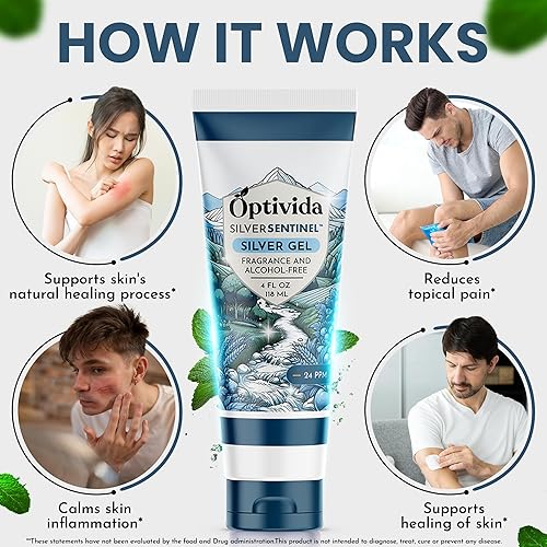 Miniatura 5 de OPTIVIDA Crema de gel de plata coloidal para el cuidado de heridas, curación tópica natural de la piel  Gel tópico de nano-plata para heridas,