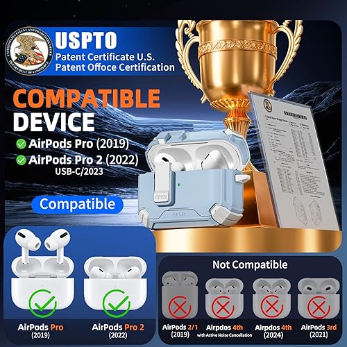 Vista 2 de Inesore Compatible con funda de AirPods Pro para 2ª/1ª generación con soporte para teléfono y kit de limpieza, compatible con Magsafe, bloqueo W-Sky
