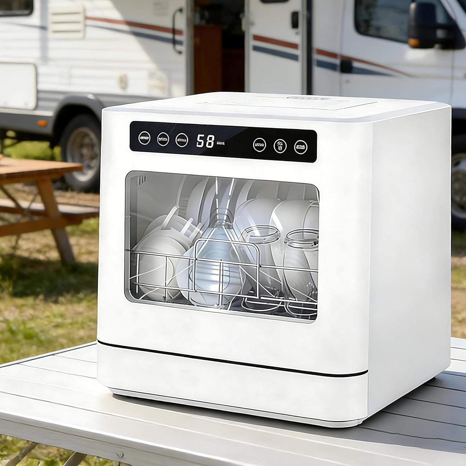 Countertop Portable Dishwasher, 5 Programs, 75℃/167℉ High-Temp, 360° Dual Spray, Dual Water Inlet Mode, Wash 8 Bowls, Plates, for Apartments, RVs & Kitchens