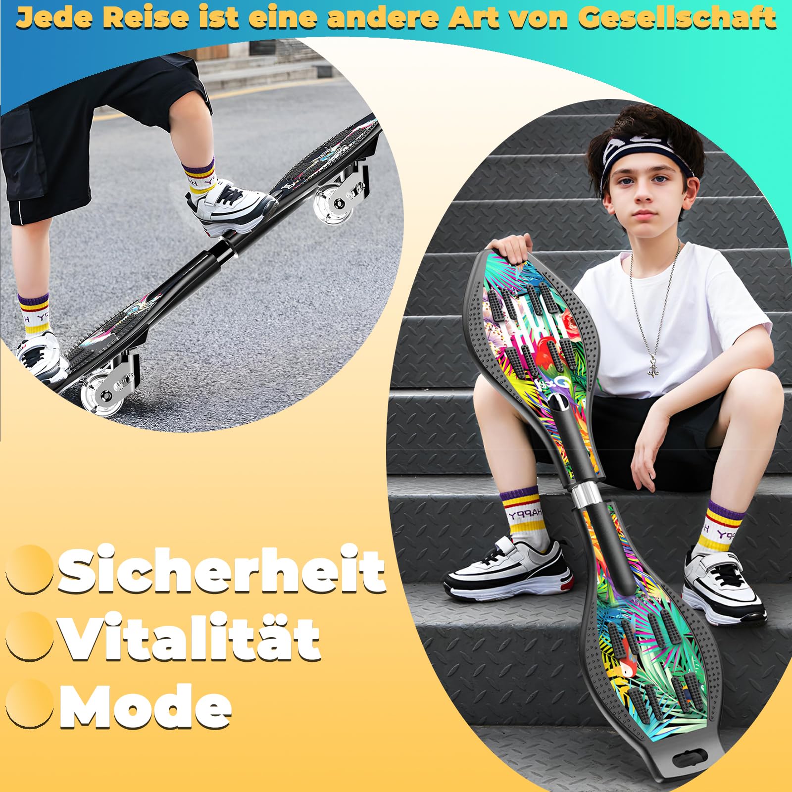 Profi Waveboard Kinder ab 10 Jahre mit ABEC-7, Street Surfing Waveboards Erwachsene, Snakeboard mit Anti-Rutsch Noppen, Skateboard für Mädchen und Junge, Bis 100kg, inkl. Tasche