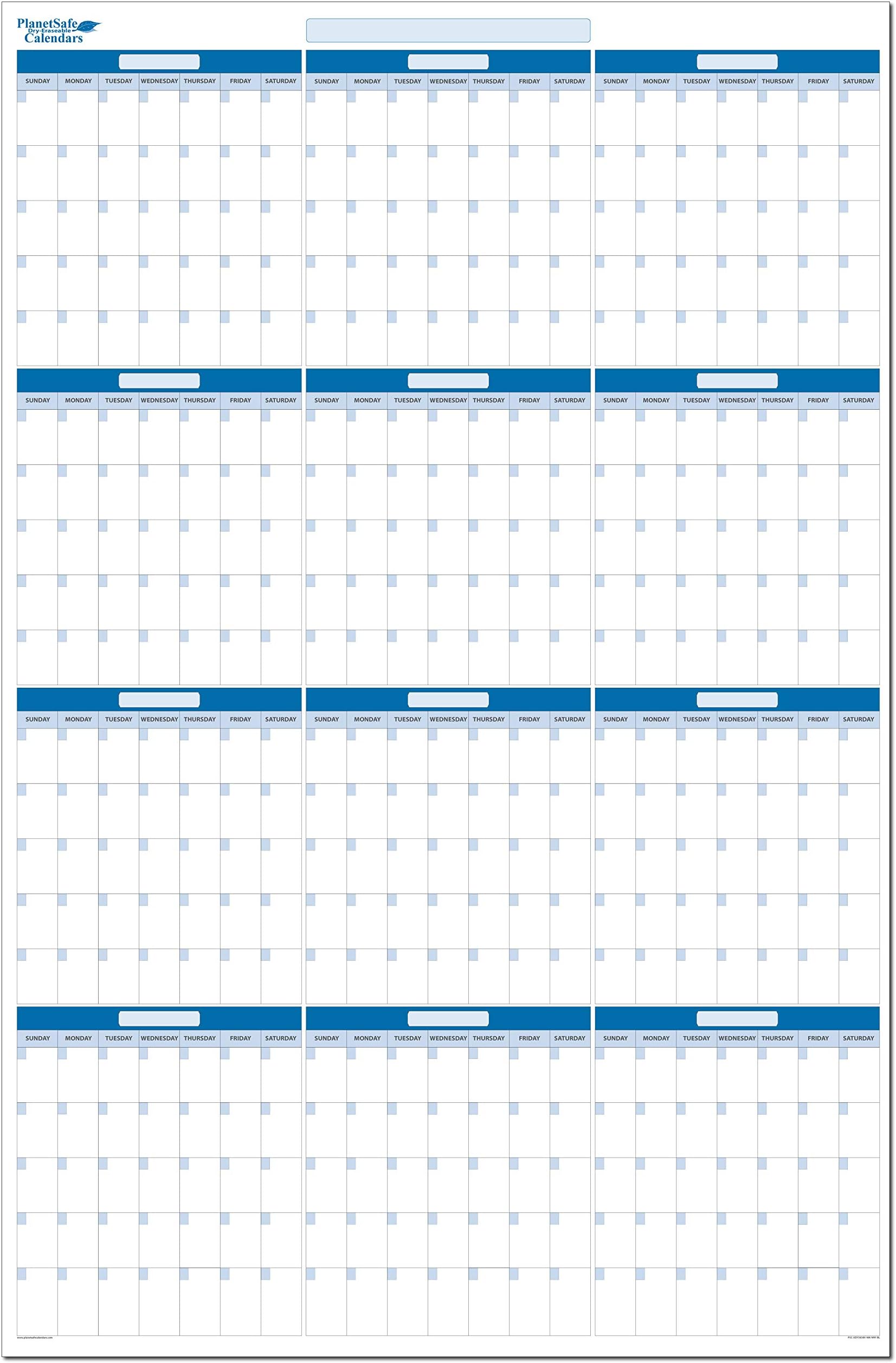 Sky Blue Undated 36” X 56” 12Month Calendar 365Day Dry