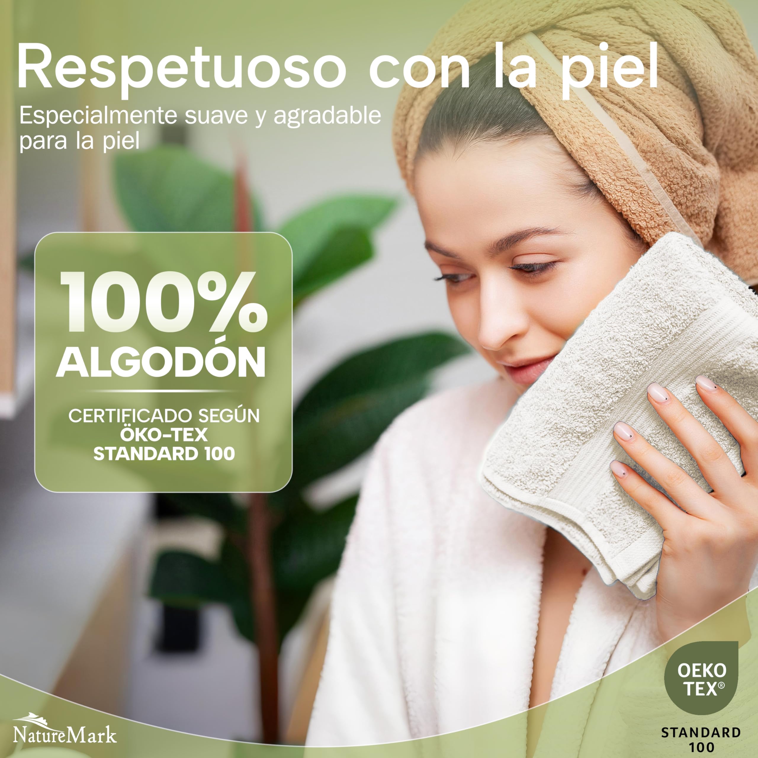 NatureMark Toallas de Invitado 30x50 cm Pack de 12 100% Algodón Oeko-Tex Suaves Absorbentes Natural/Crema