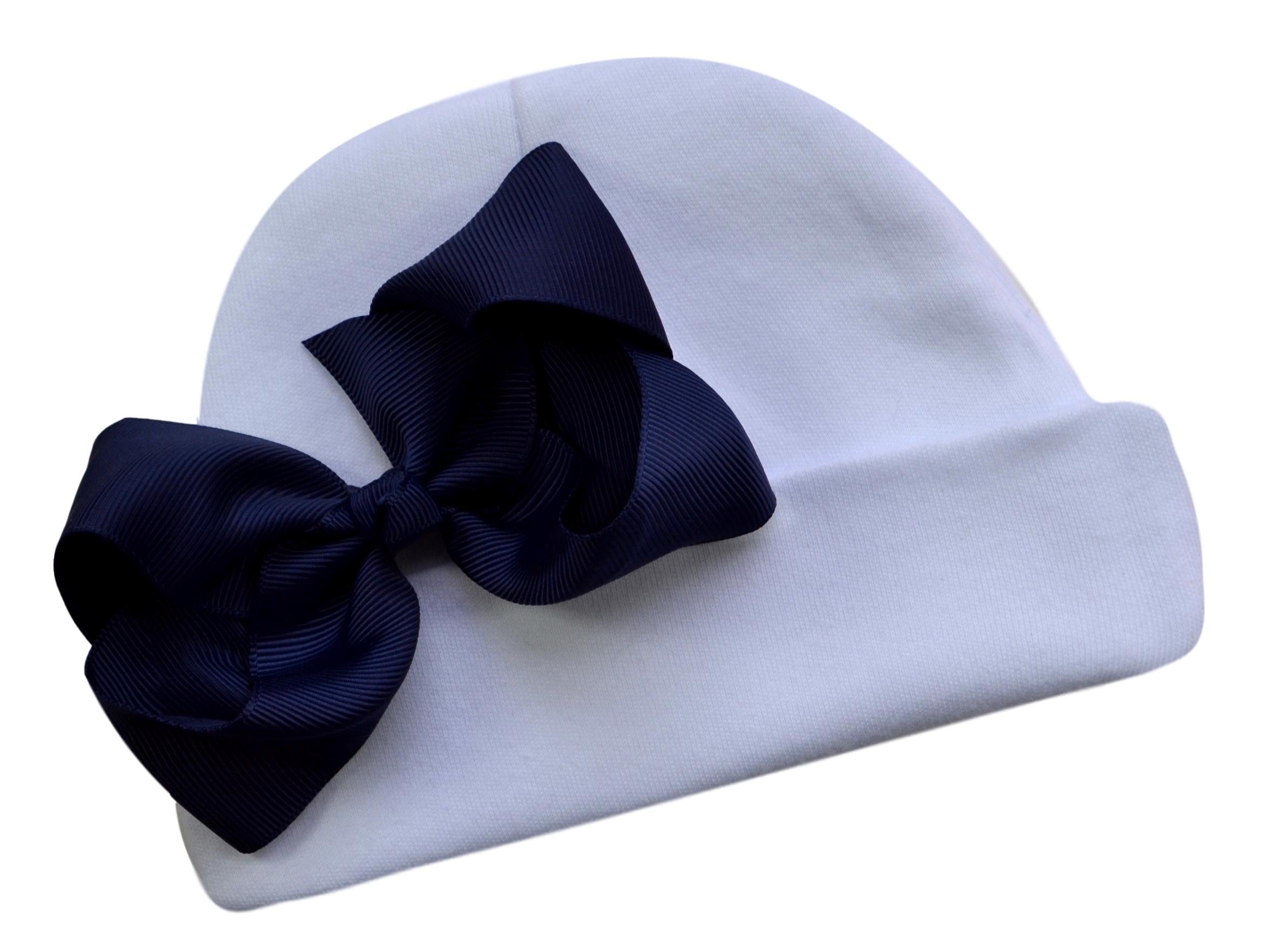 Funny Girl Designs Grosgrain Bow Baby Hat (Navy)