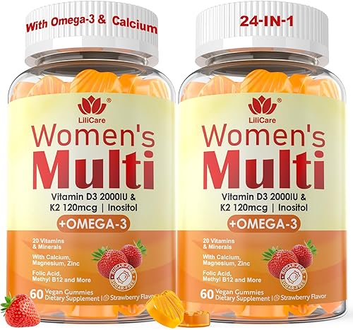 Gomitas multivitamínicas para mujer con Omega 3 (DHAEPA), vitamina D3 K2, calcio, inositol, complejo diario de vitamina A C E B, L-metilfolato,