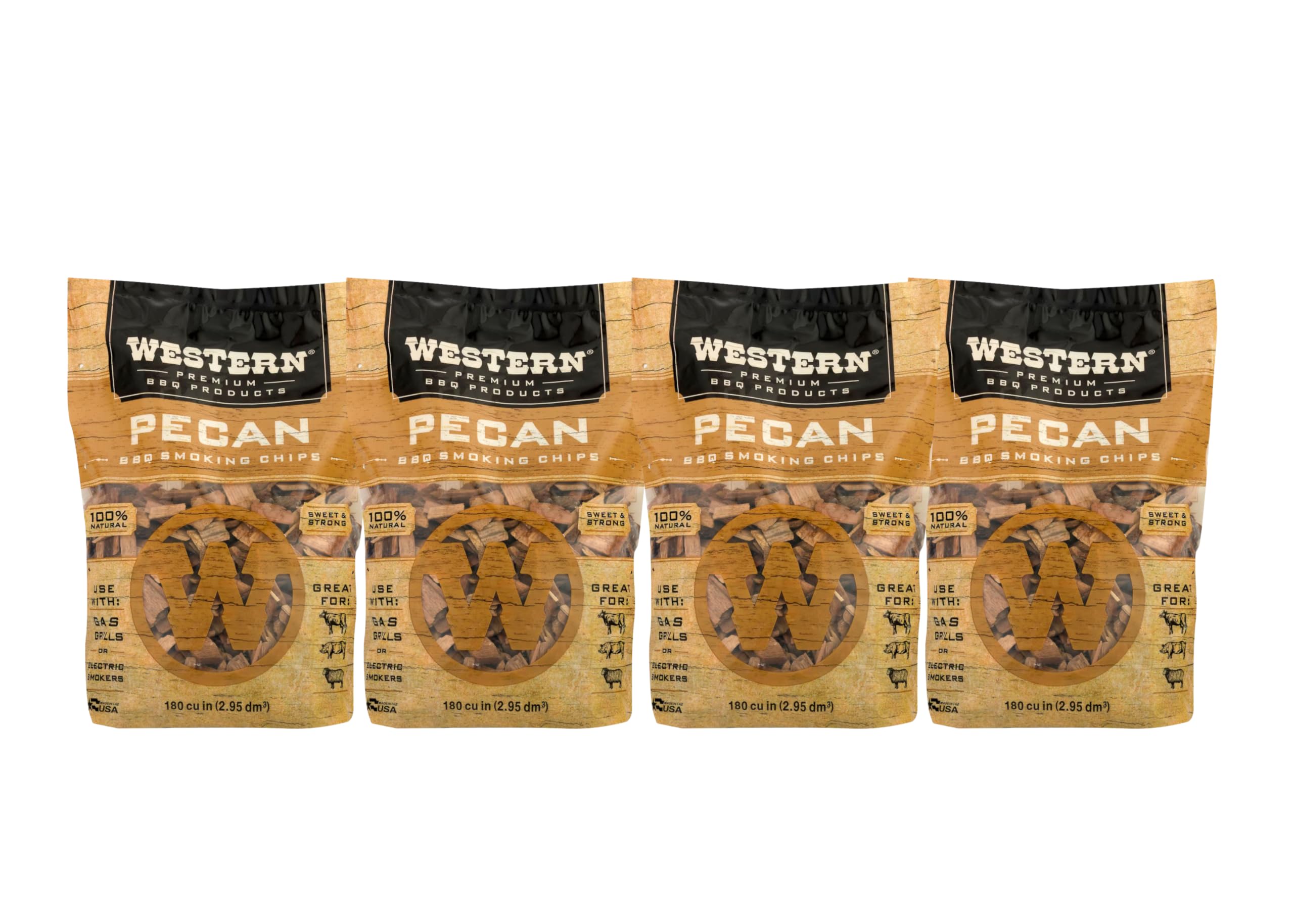 BBQ Smoking Wood Chips Variety Pack Bundle (4)- Apple, Mesquite, Hickory, and Cherry (Pecan)