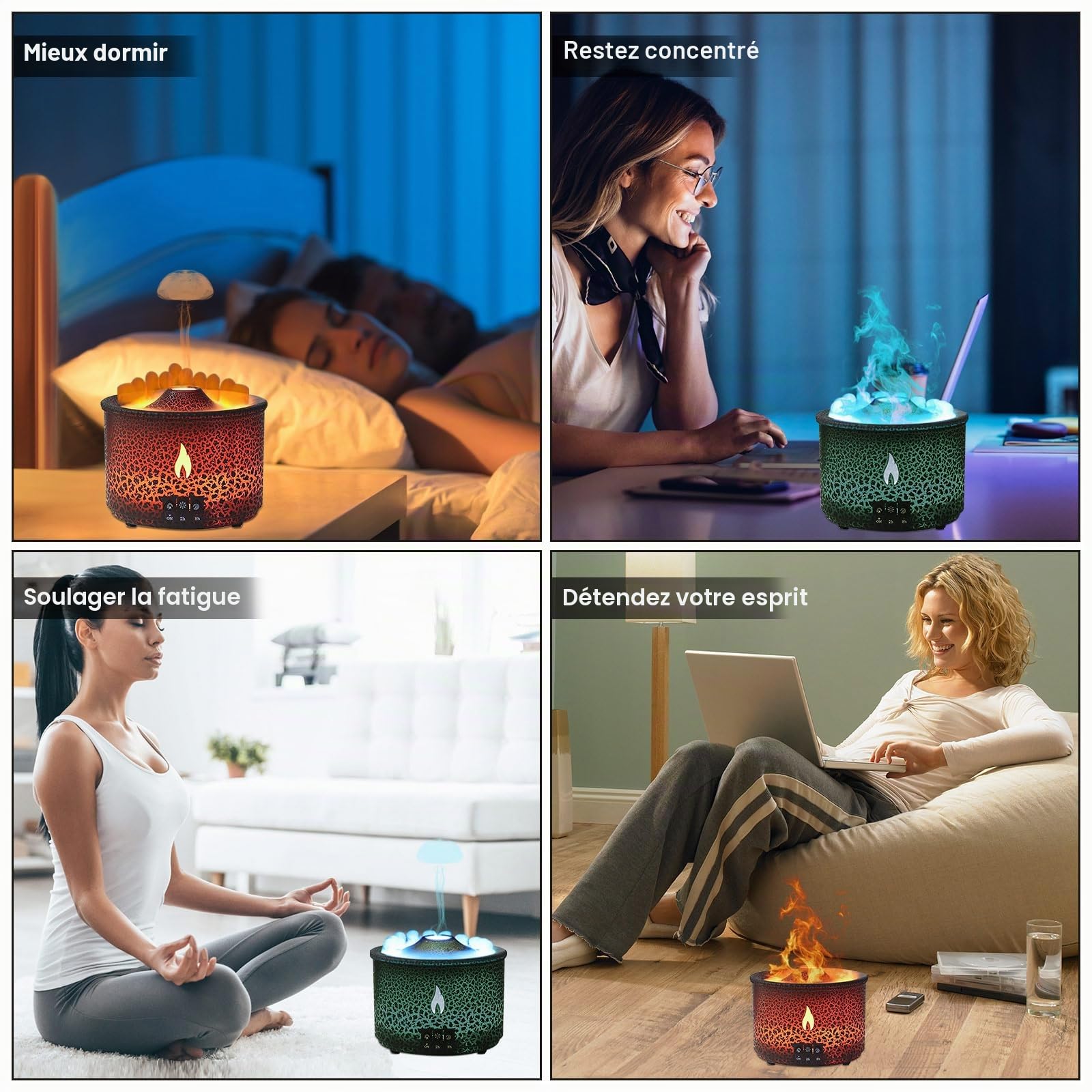 Diffuseur d'Arôme Flamme Volcan Humidificateur: Diffuseur de Parfum d'Huile Essentielle à Ultrasons avec 360ml de Grande Capacité, 2-en-1 Diffuseur d'Huile Essentielle avec Fonction de Minuteur