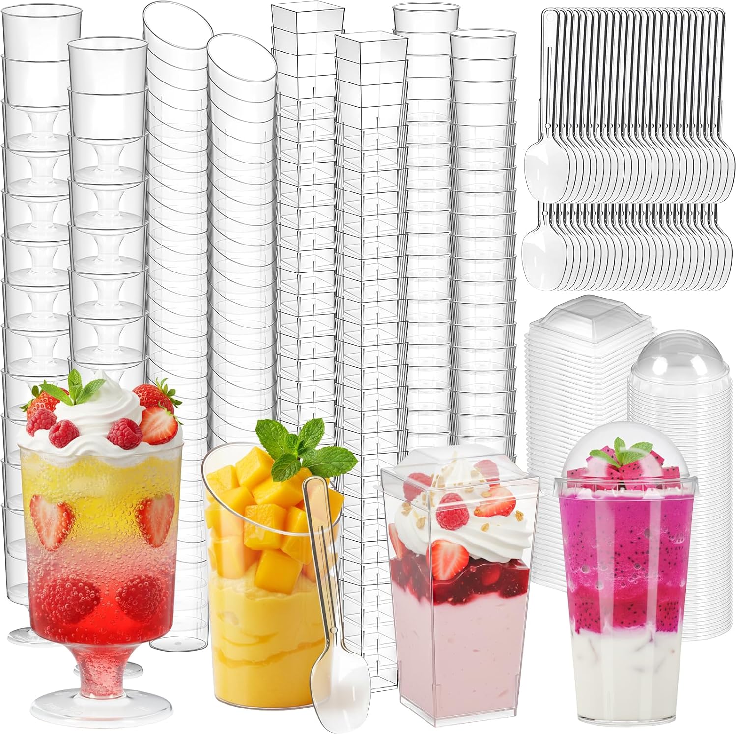 LifeIdeas 380 Pack Mini Dessert Cups with Lids and Spoons, 3 & 4 Oz Reusable Appetizer and Parfait Cups, Perfect as Shooters for Party, Fruit, Ice Cream, Cake & Pudding