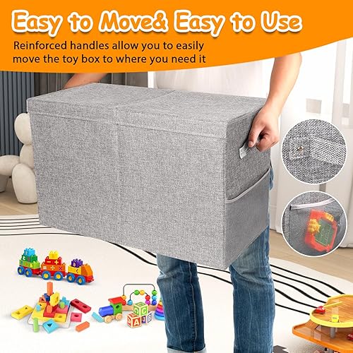 Miniatura 6 de Caja grande de juguetes con tapa, organizador de almacenamiento de juguetes para niños y niñas, canasta grande de juguetes para sala de estar, sala