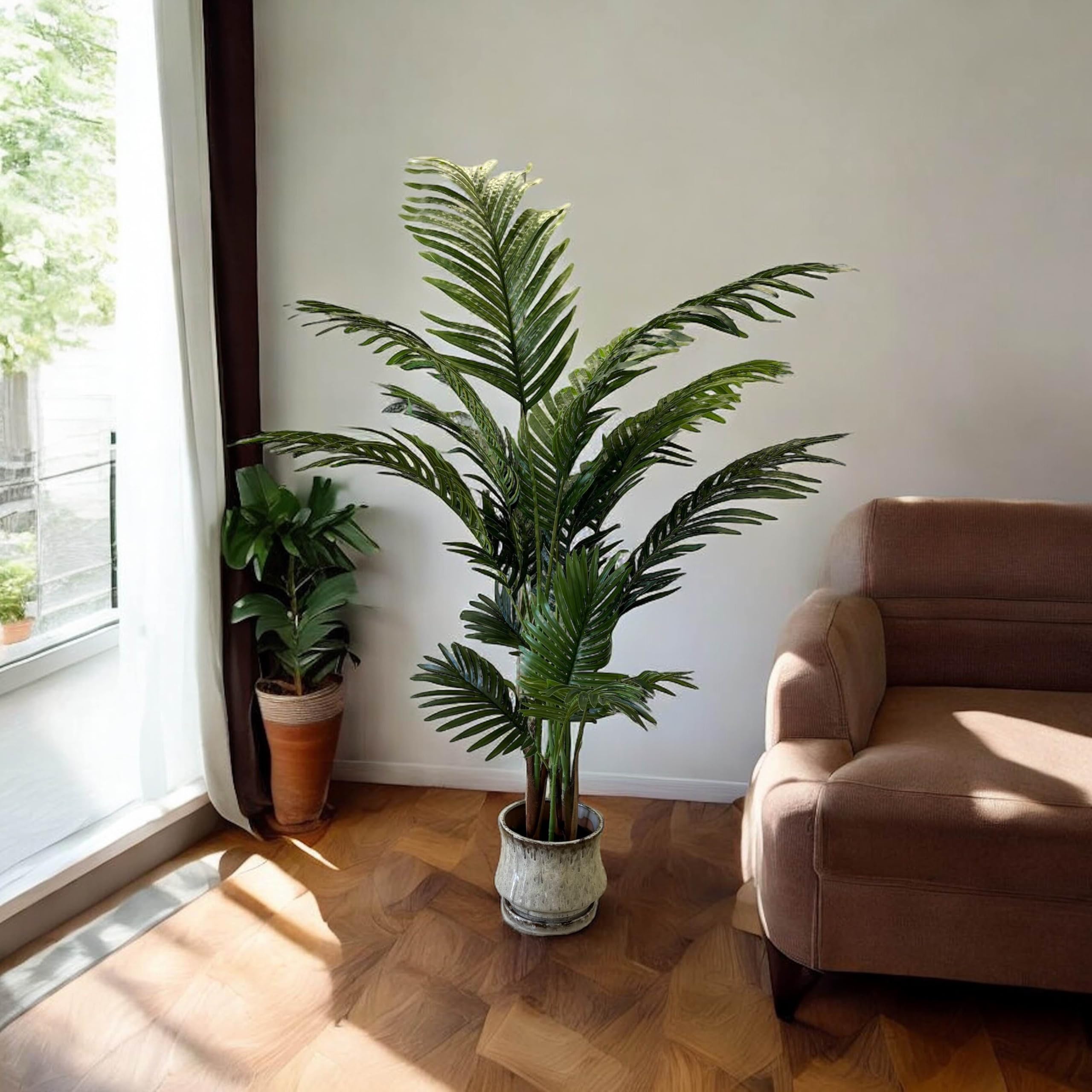 Pianta Artificiale per Interno o Esterno, Pianta Kenzia Areca Artificiale Decorativa, Pianta Finta Soggiorno Camera Cucina Salotto Ufficio (145 cm)