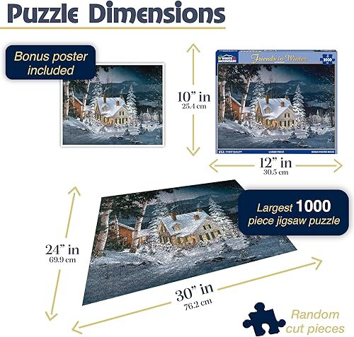 Vista 3 de White Mountain Puzzles Friends in Winter - Rompecabezas de 1000 piezas
