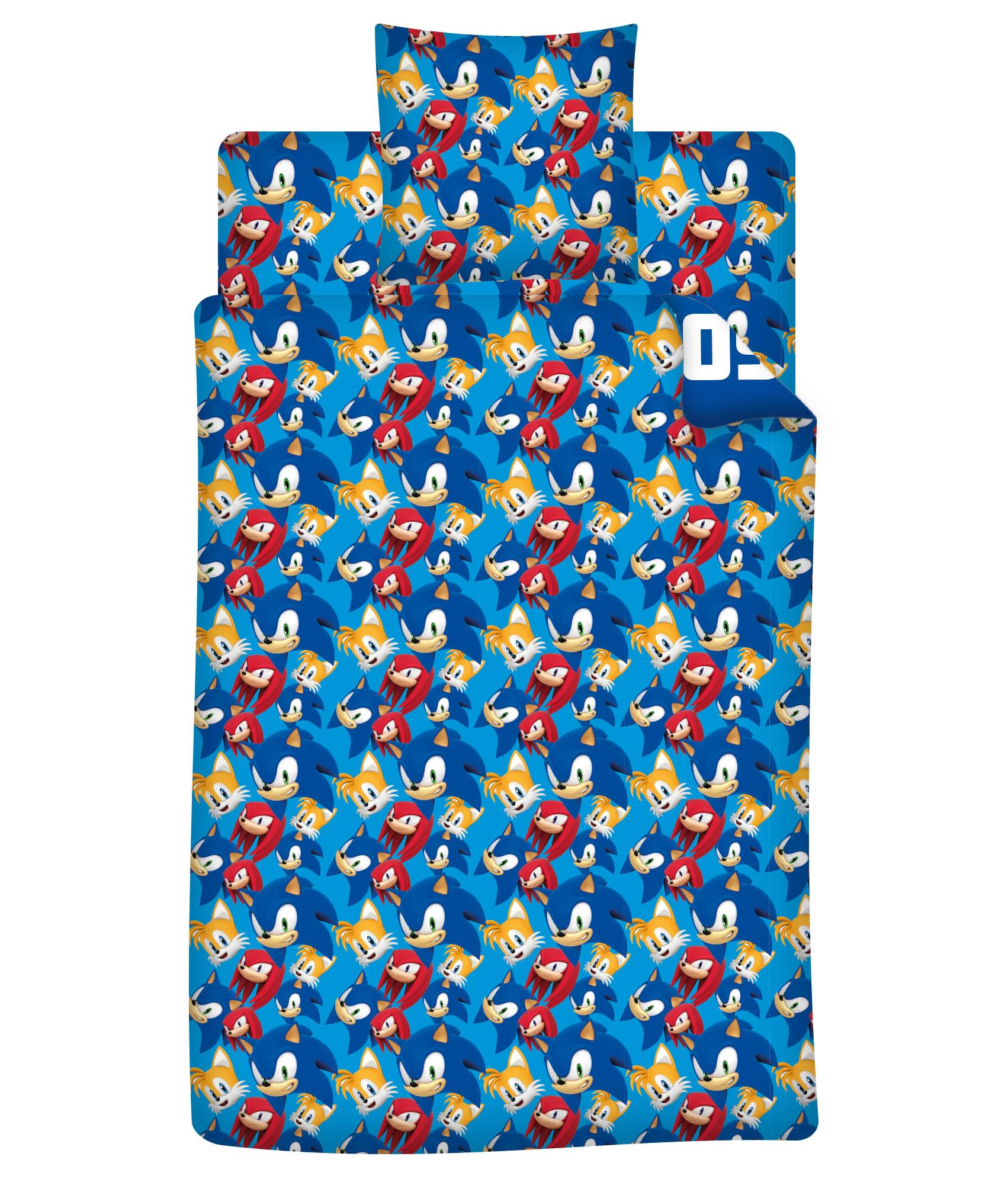 Sonic 3 Piezas Funda Nórdica Cama 90 140x200 + Funda 63x63 + Bajera 90x190 | Funda nórdica + bajera 90x190 | Microfibra secado rápido | Knuckles Tails SEGA oficial | Regalo | Lavable a máquina