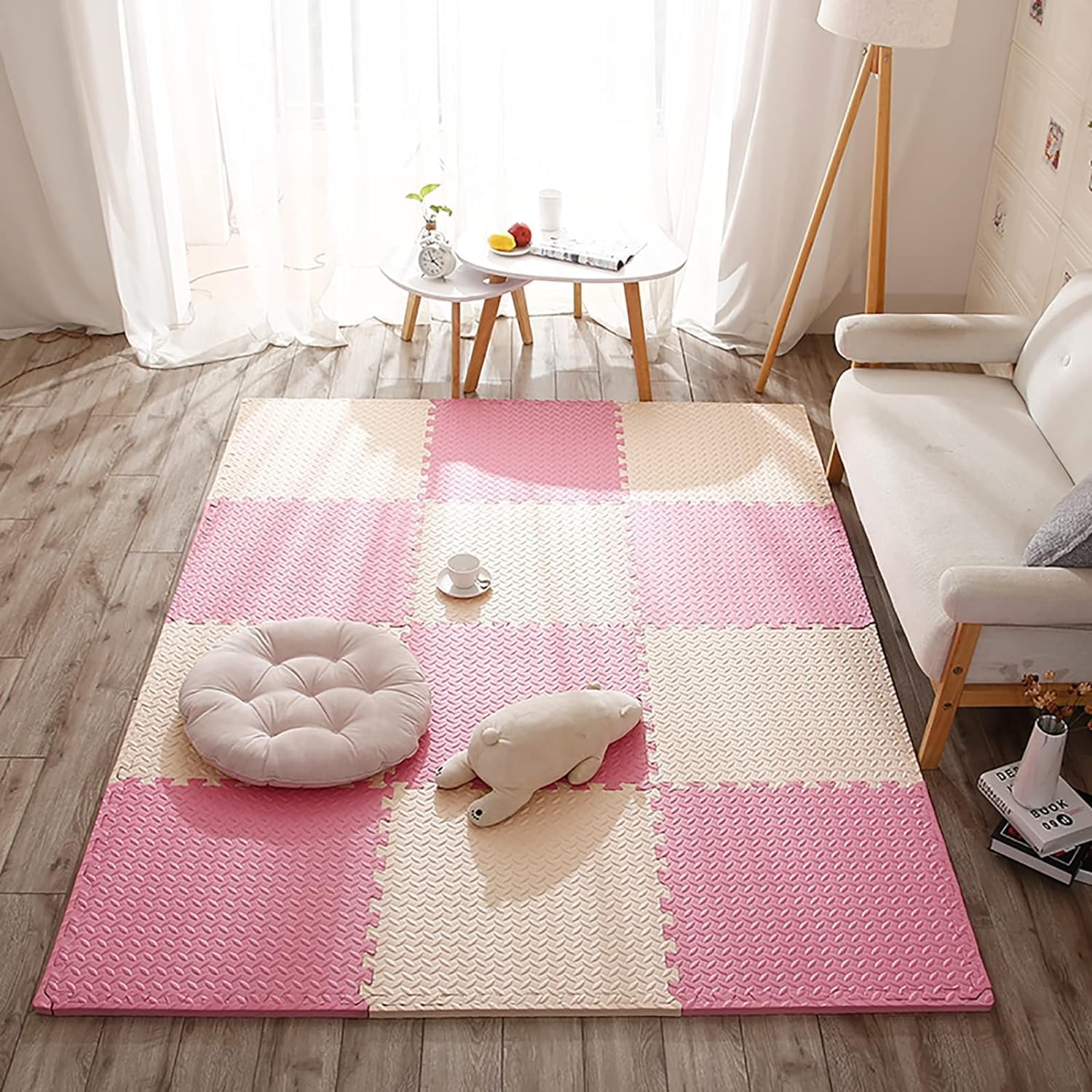 SIGNATRON Puzzle Flooring || Kids Interlocking Play mat || Shop Floor Mat || Kitchen Floor Mat || Pet Mat ||12 MM Thick (4 Tiles - 16 Square Feet, Pink - White) (B0CP9F5D72) Amazon Price History, Amazon Price Tracker