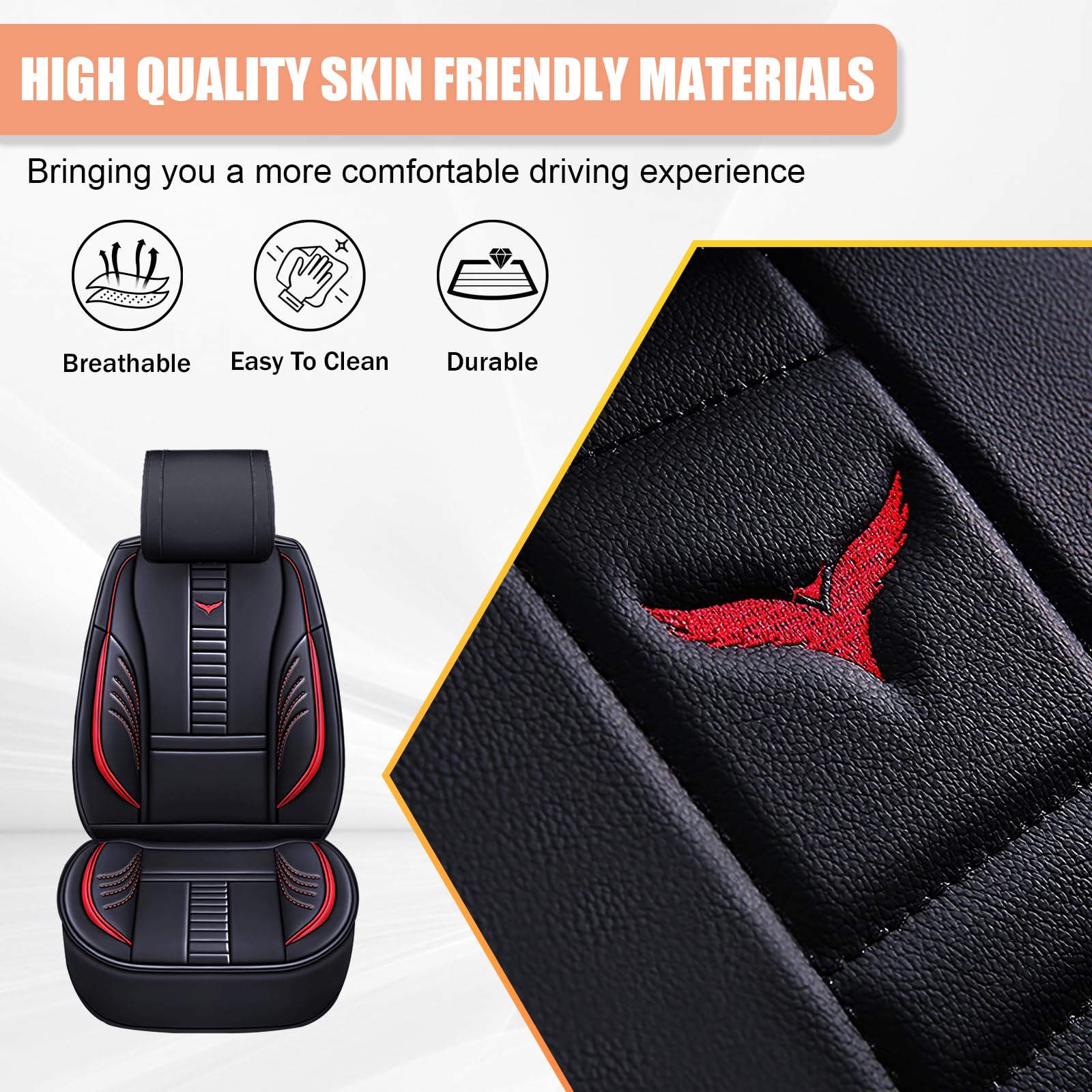 JOJOBAY Chevy Silverado Seat Covers,Leather Seat Covers For GMC Sierra,Custom Fit 2007-2025 1500 2500HD 3500HD Crew Double Extended Regular Cab,LT LZT RST Trail Boss(Full Set,Black Red), Seat Covers - Canada - View #7
