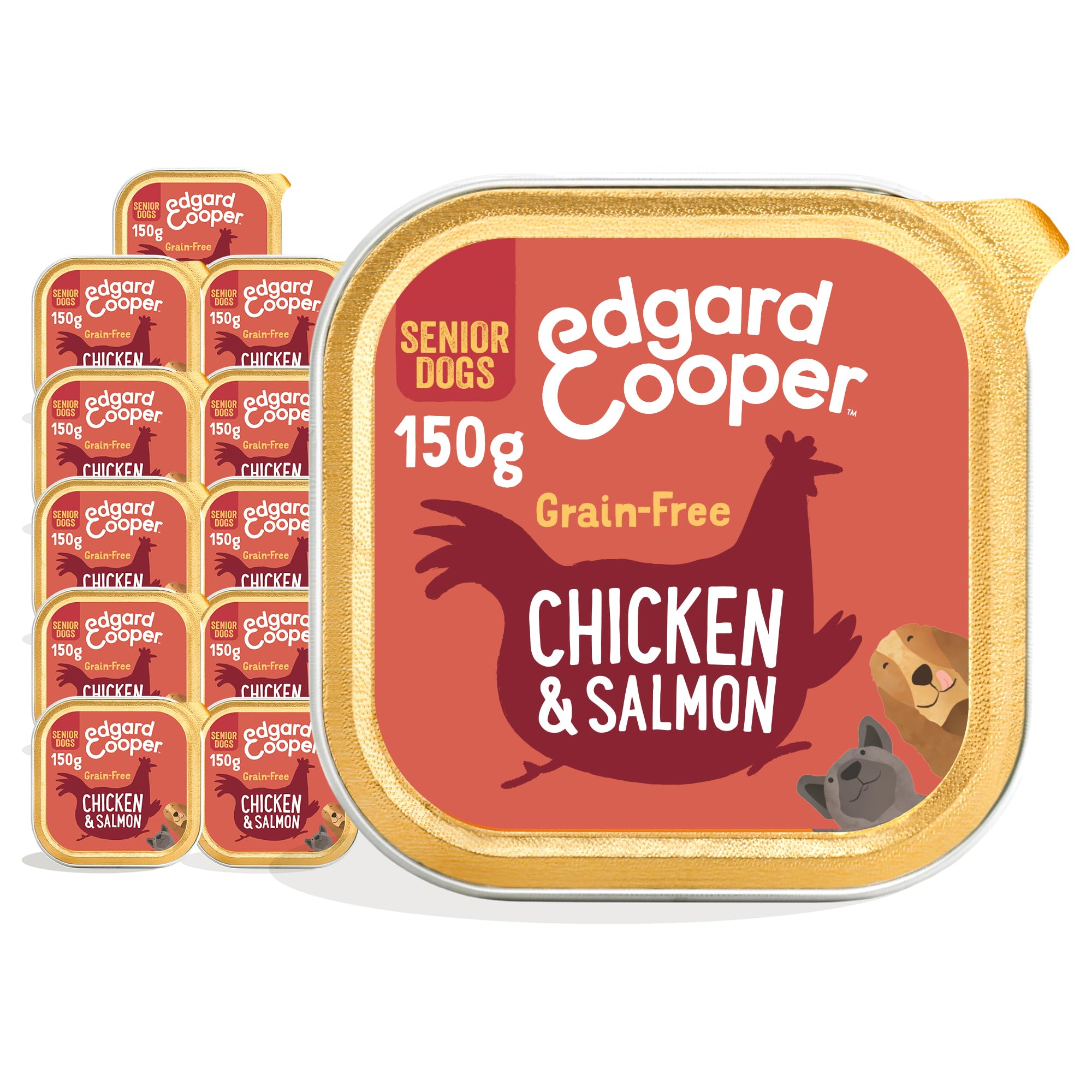 Edgard & Cooper Comida Húmeda para Perros Senior Mayores Paté Perros Natural Sin Cereales 11x150g Pollo & Salmon Fresco, Alimentación Sana Sabrosa y Equilibrada, Carne Fresca