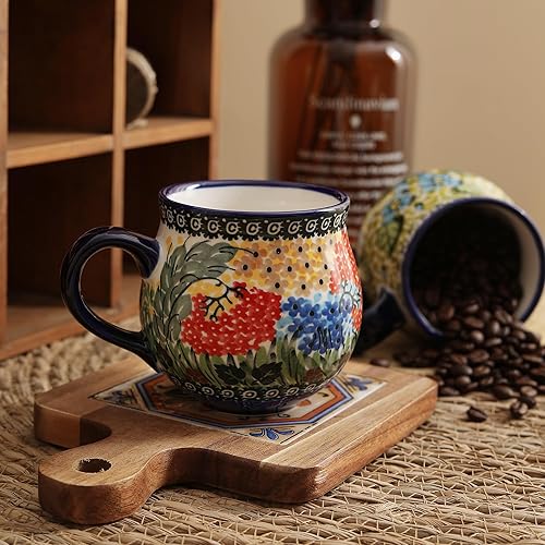 Miniatura 5 de ALMA Taza de café hecha a mano de 12 onzas, taza de cerámica calentadora de manos, apta para microondas y lavavajillas, taza de flores (esplendor de