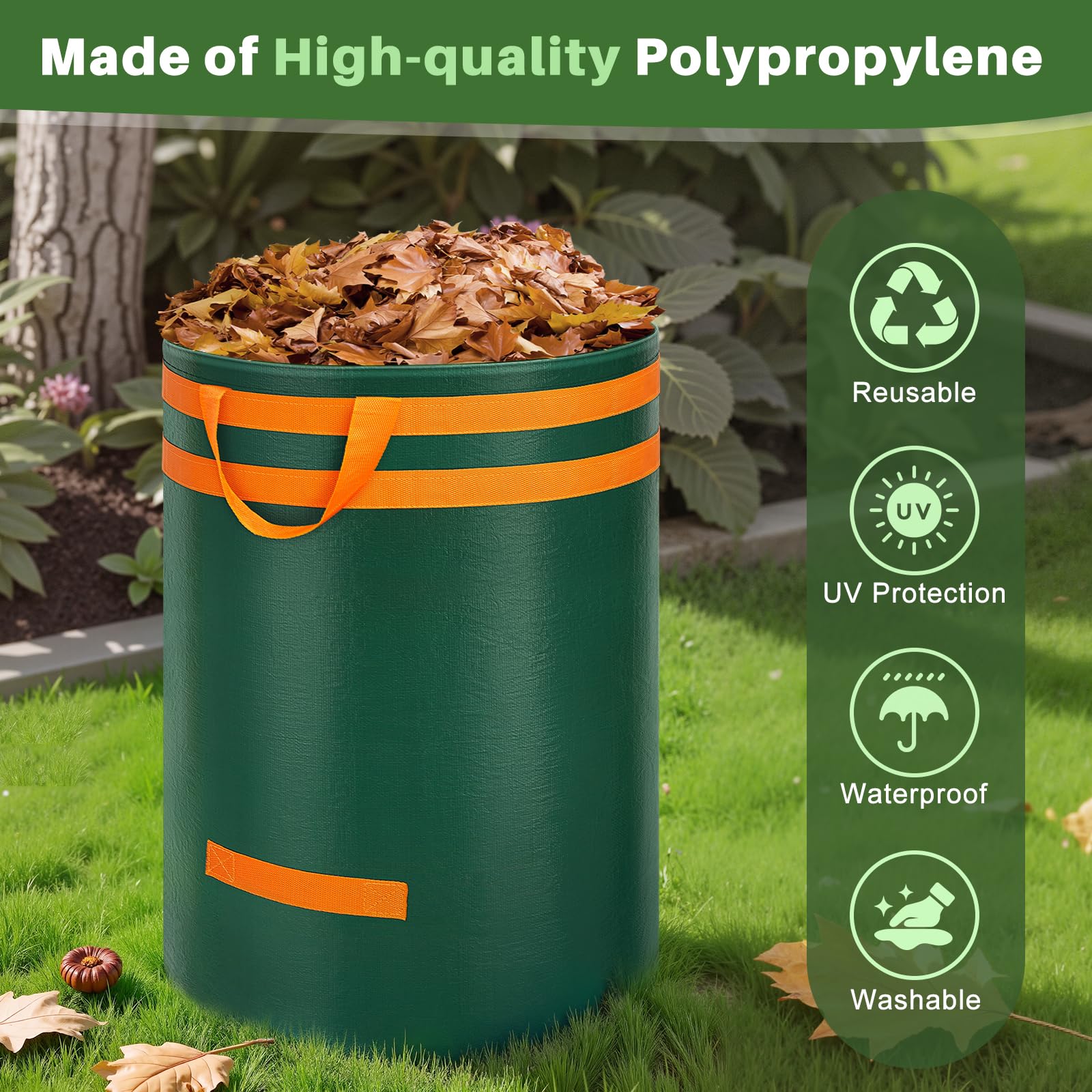 Enbagold 3x 120L Gartenabfallsäcke - Selbststehende Laubsäcke Mit Griffen Für Grünschnitt