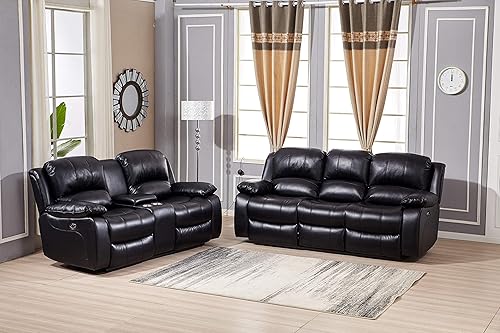 Miniatura 64 de Betsy Furniture Juego de sala de estar de cuero regenerado reclinable eléctrico (marrón, sofá biplaza)
