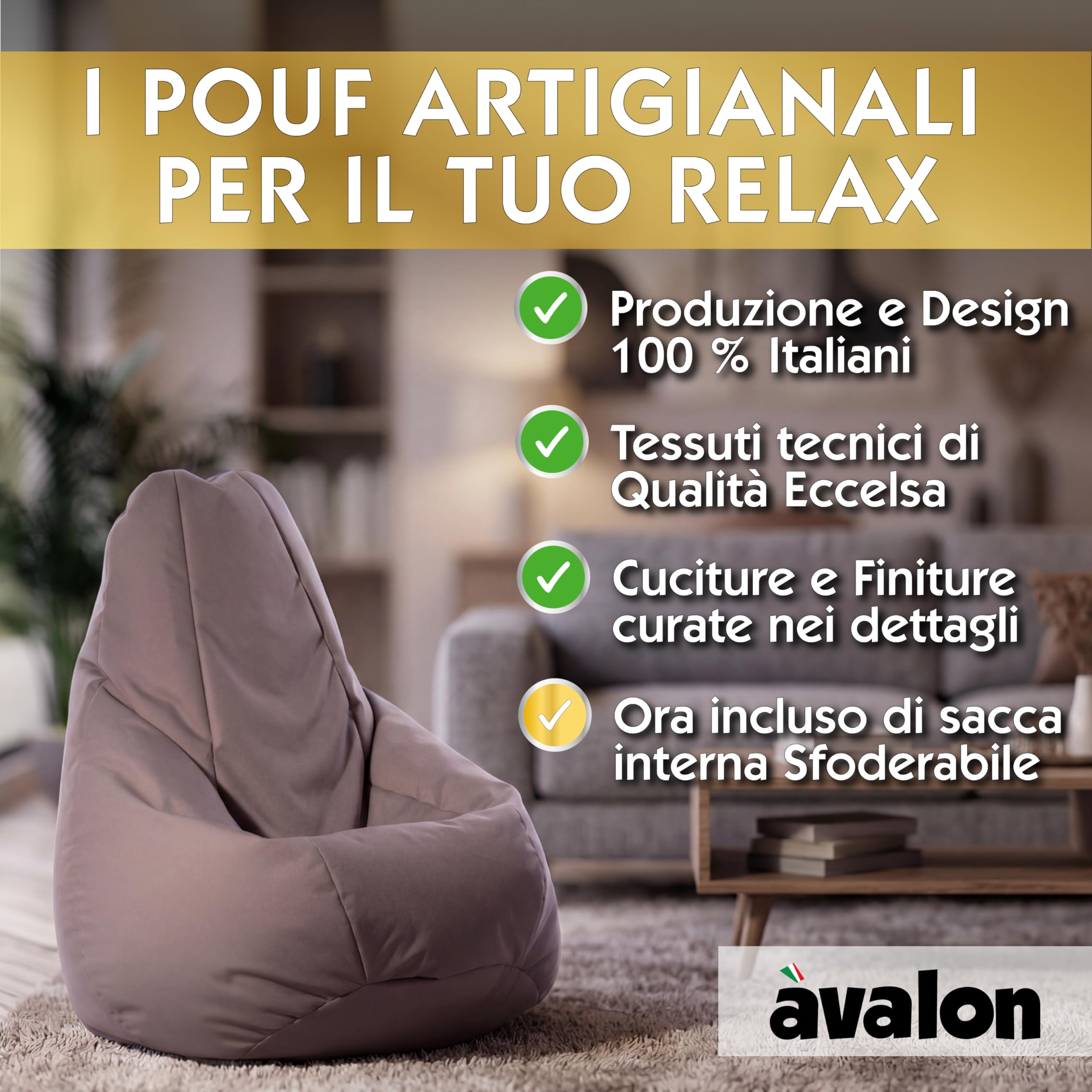 Avalon - Pouf Bambini Jive Deluxe Sfoderabile Super Resistente, Puff Poltrona per Sedersi Antimacchia, Pouf Sacco in Tessuto Antistrappo Impermeabile e Lavabile, Made in Italy(68x107cm-Blu Royal)