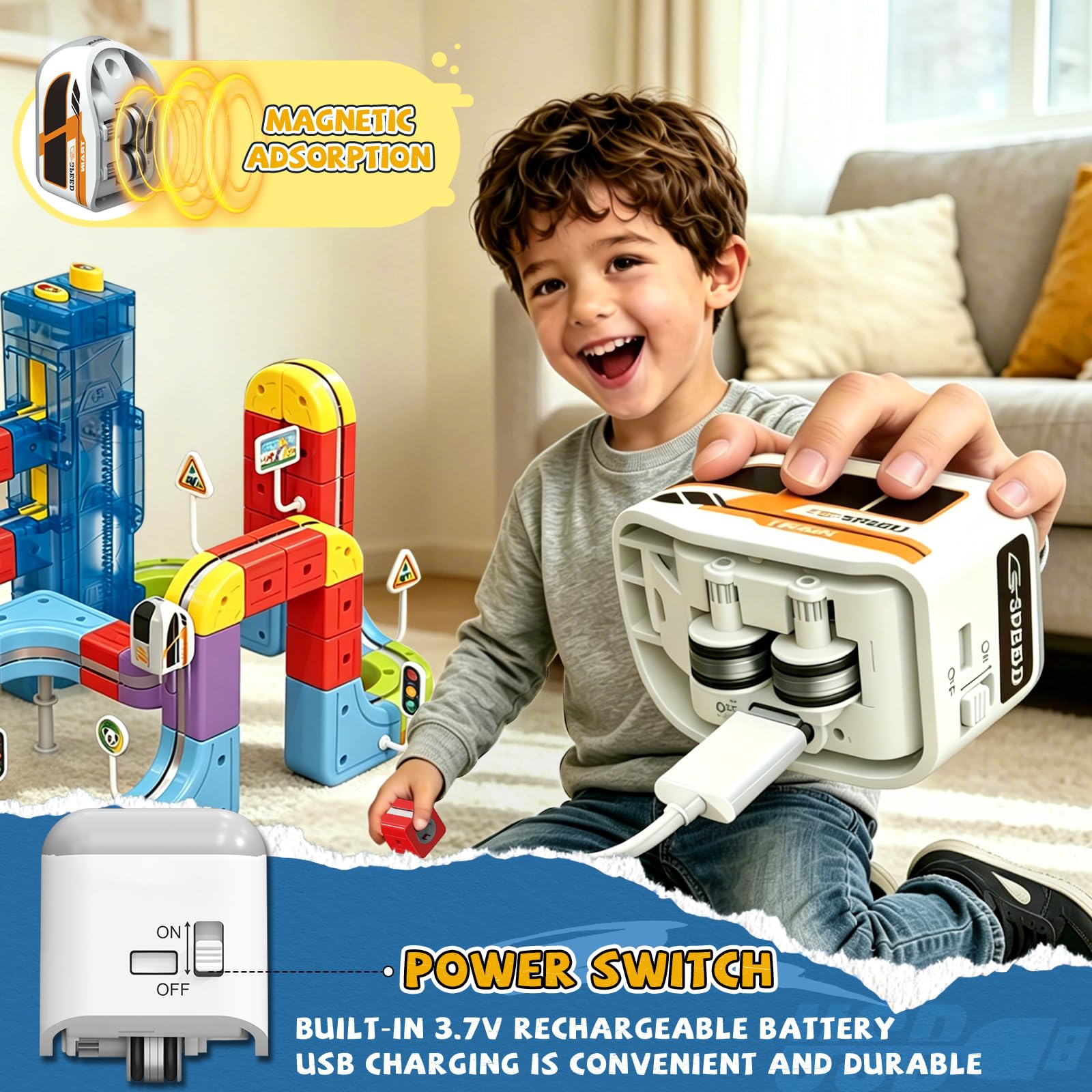 YESHIN Eisenbahn Elektrisch Cube Track Mit Aufzug, Clickrail Electric Train Set, DIY Zugstrecken-Set mit Schwerkraft Defying 3D-Layouts, Eisenbahn Kinder Elektrisch Geschenk für Kinder ab 3 Jahren