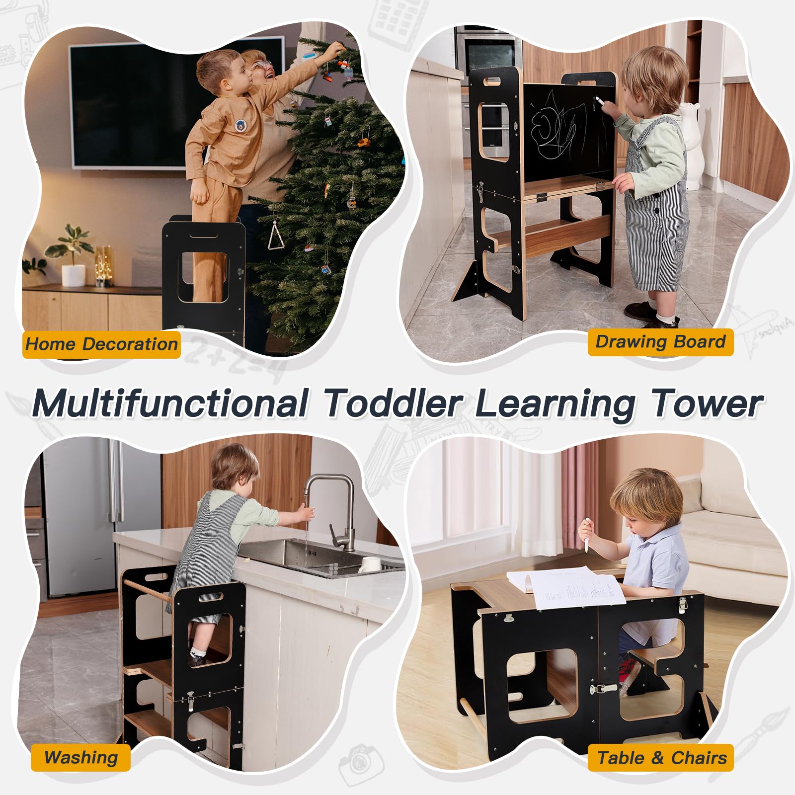 Torre de aprendizaje Montessori labebe con mesa plegable 3 en 1, protección antivuelco a partir de 1 año